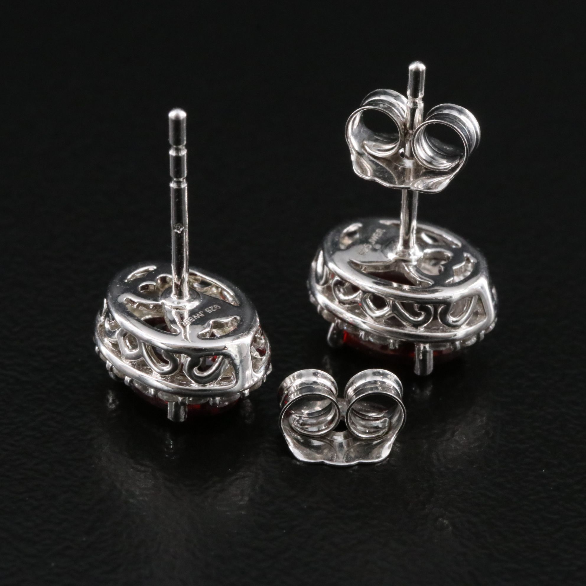 Sterling Garnet and White Sapphire Stud Earrings