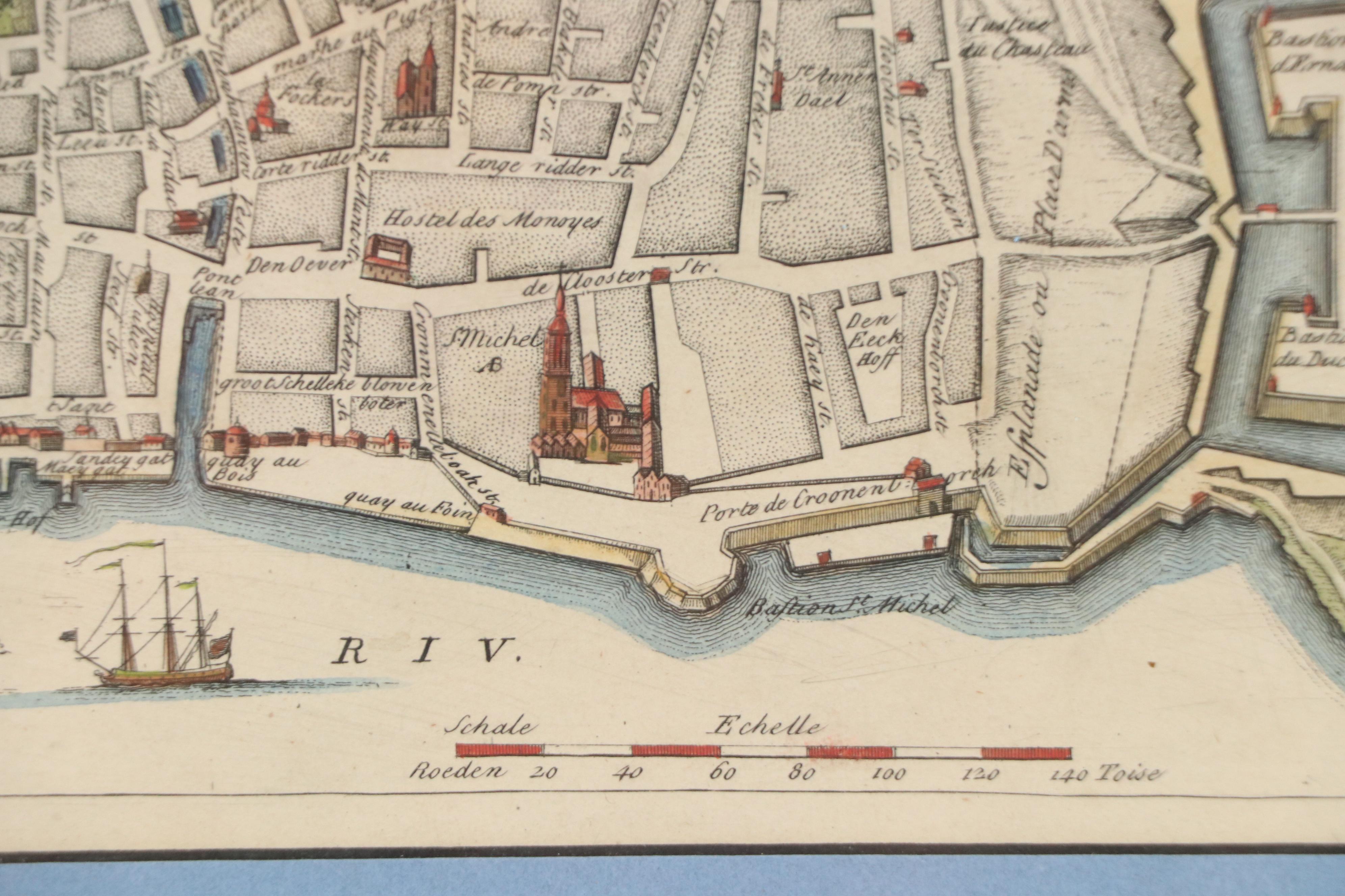 Hand-Colored Engraving After Peter Martel "A New Plan of Antwerp," 1746