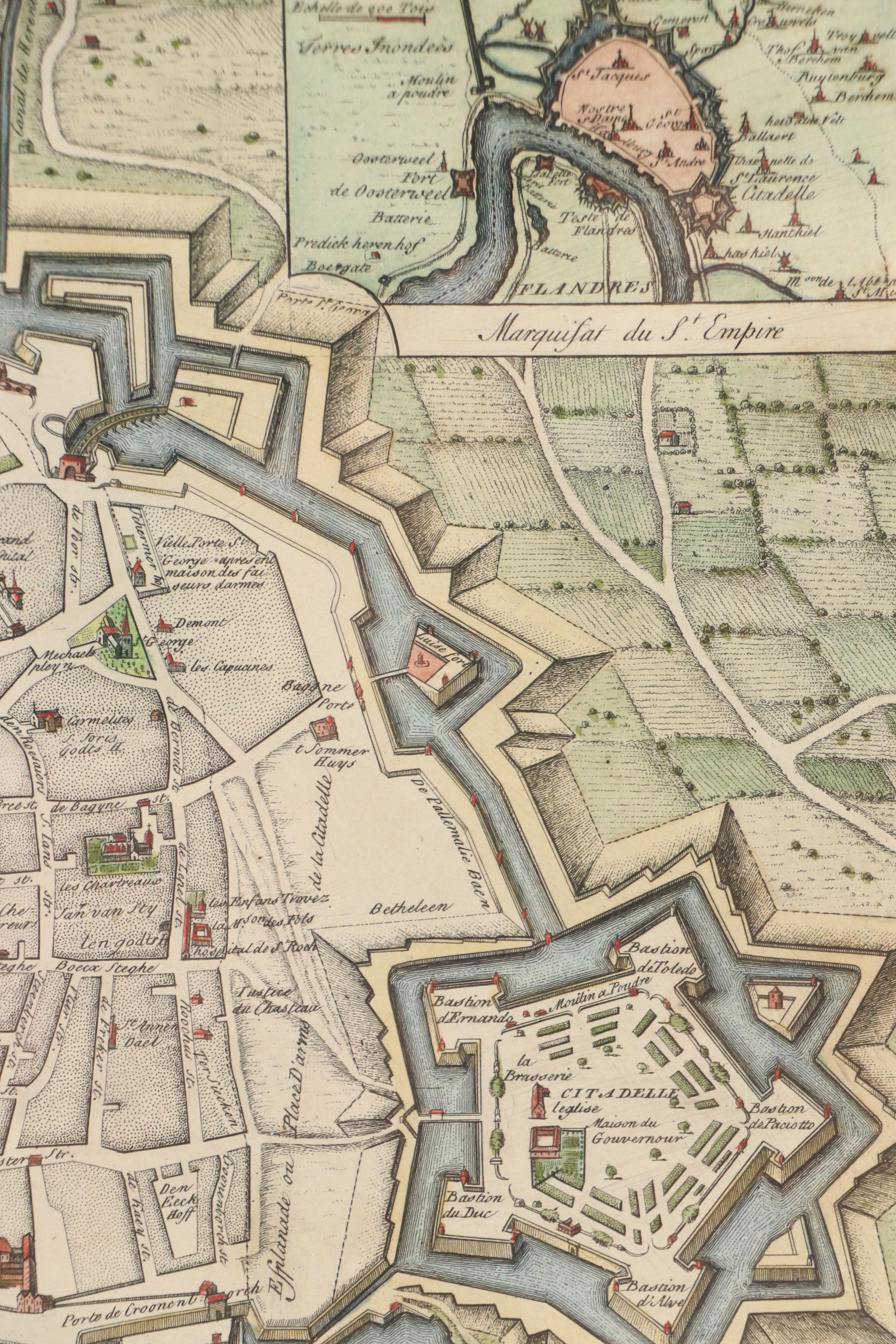 Hand-Colored Engraving After Peter Martel "A New Plan of Antwerp," 1746