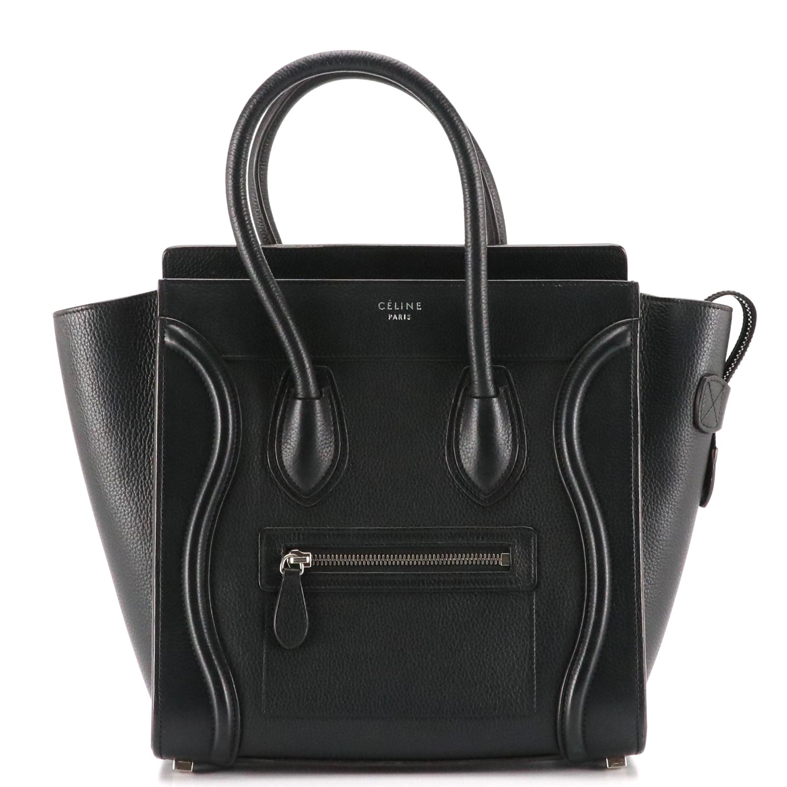 Celine Micro Luggage Tote in Black Grained Calfskin Leather