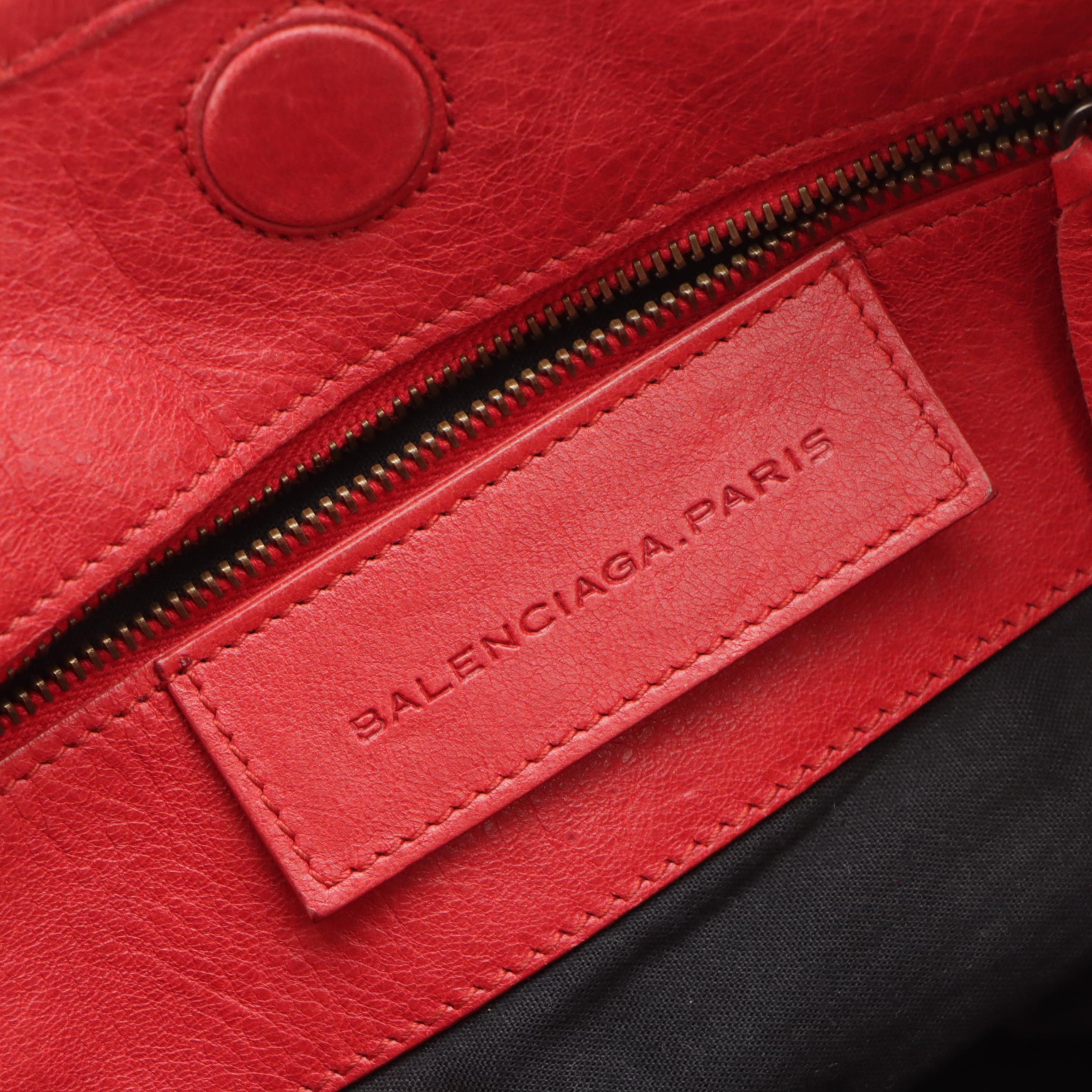 Balenciaga Sunday Classic Studs Tote in Red Distressed Lambskin Leather