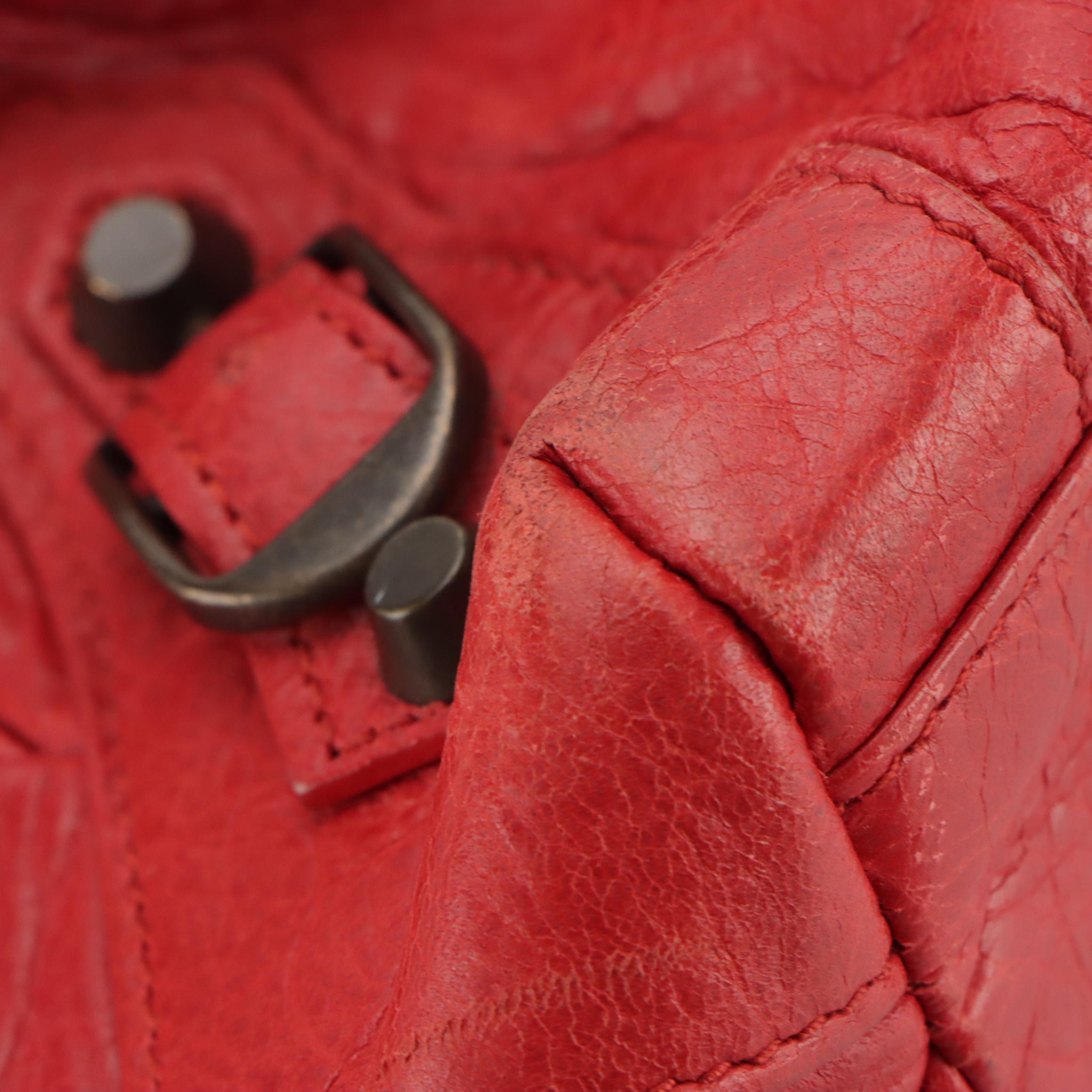 Balenciaga Sunday Classic Studs Tote in Red Distressed Lambskin Leather