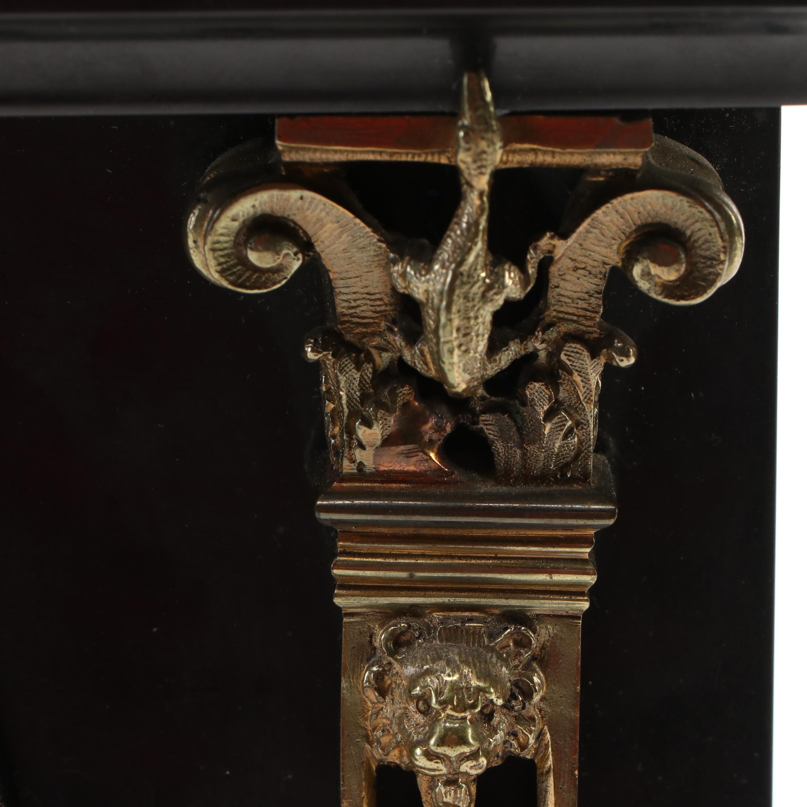 Neoclassical Style Black Marble with Brass Decals Mantel Clock