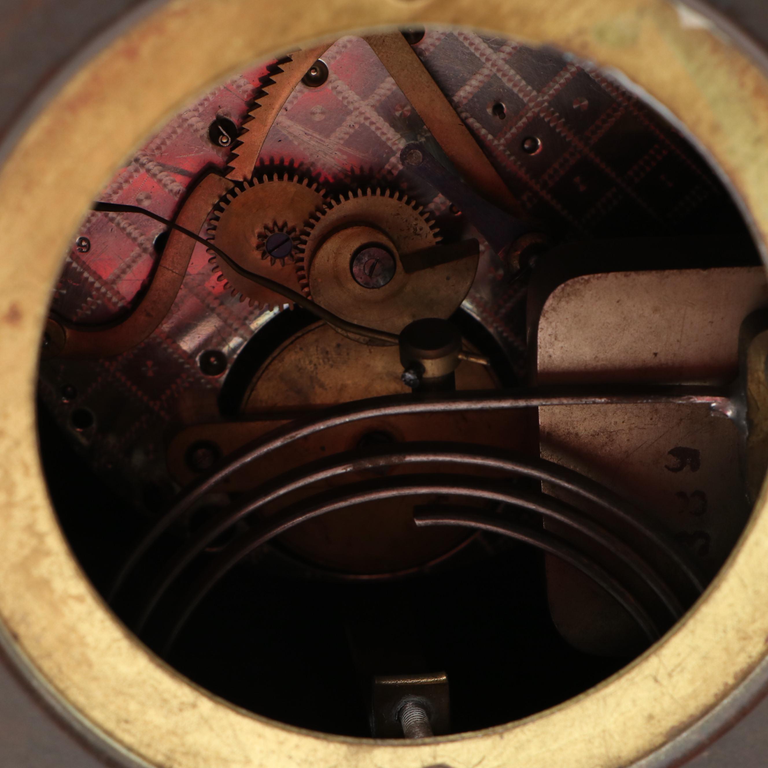 Neoclassical Style Black Marble with Brass Decals Mantel Clock