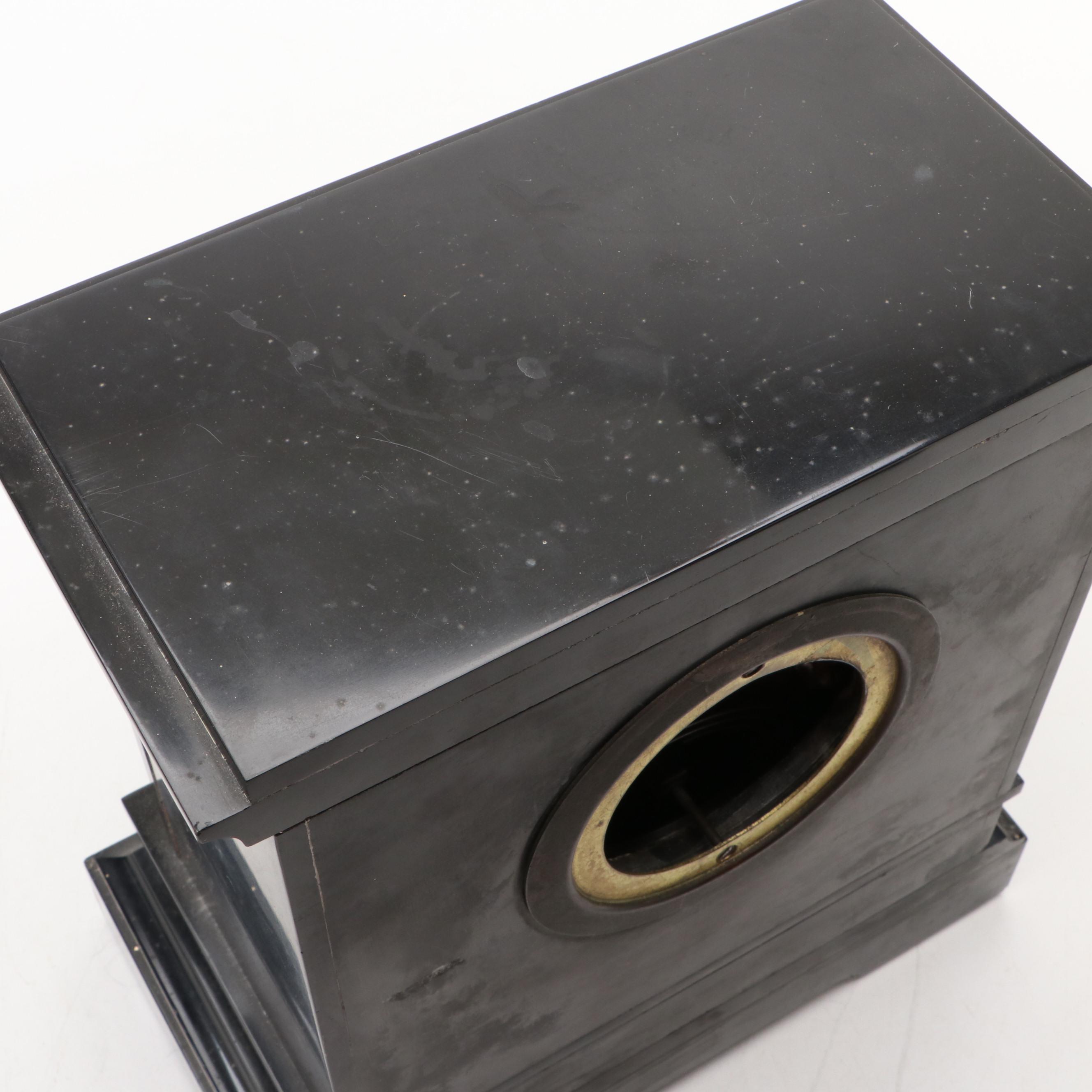 Neoclassical Style Black Marble with Brass Decals Mantel Clock