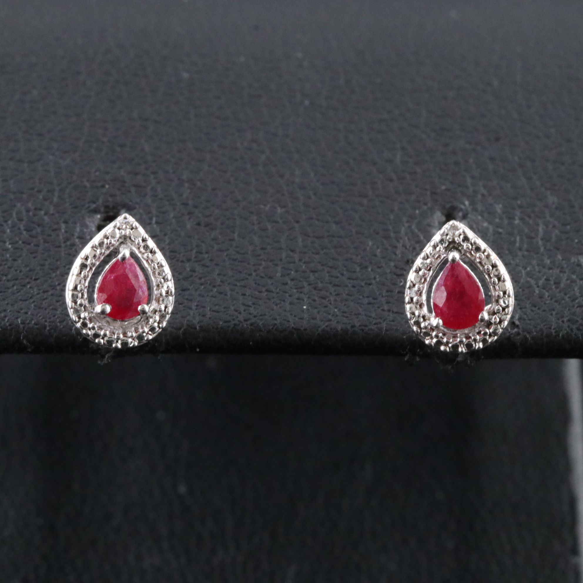 Sterling Ruby and Diamond Stud Earrings