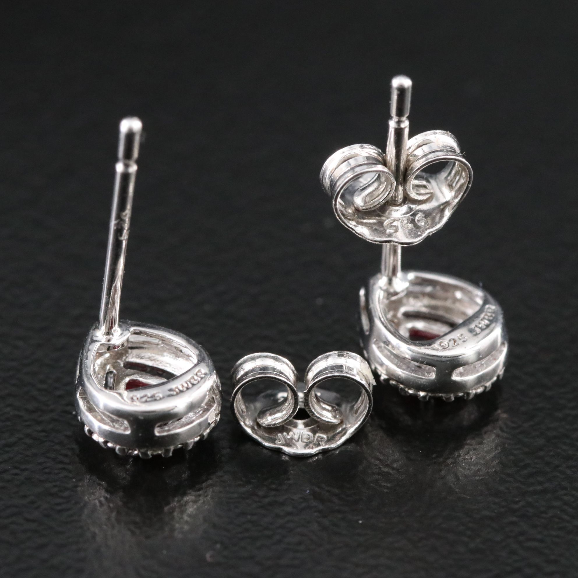 Sterling Ruby and Diamond Stud Earrings