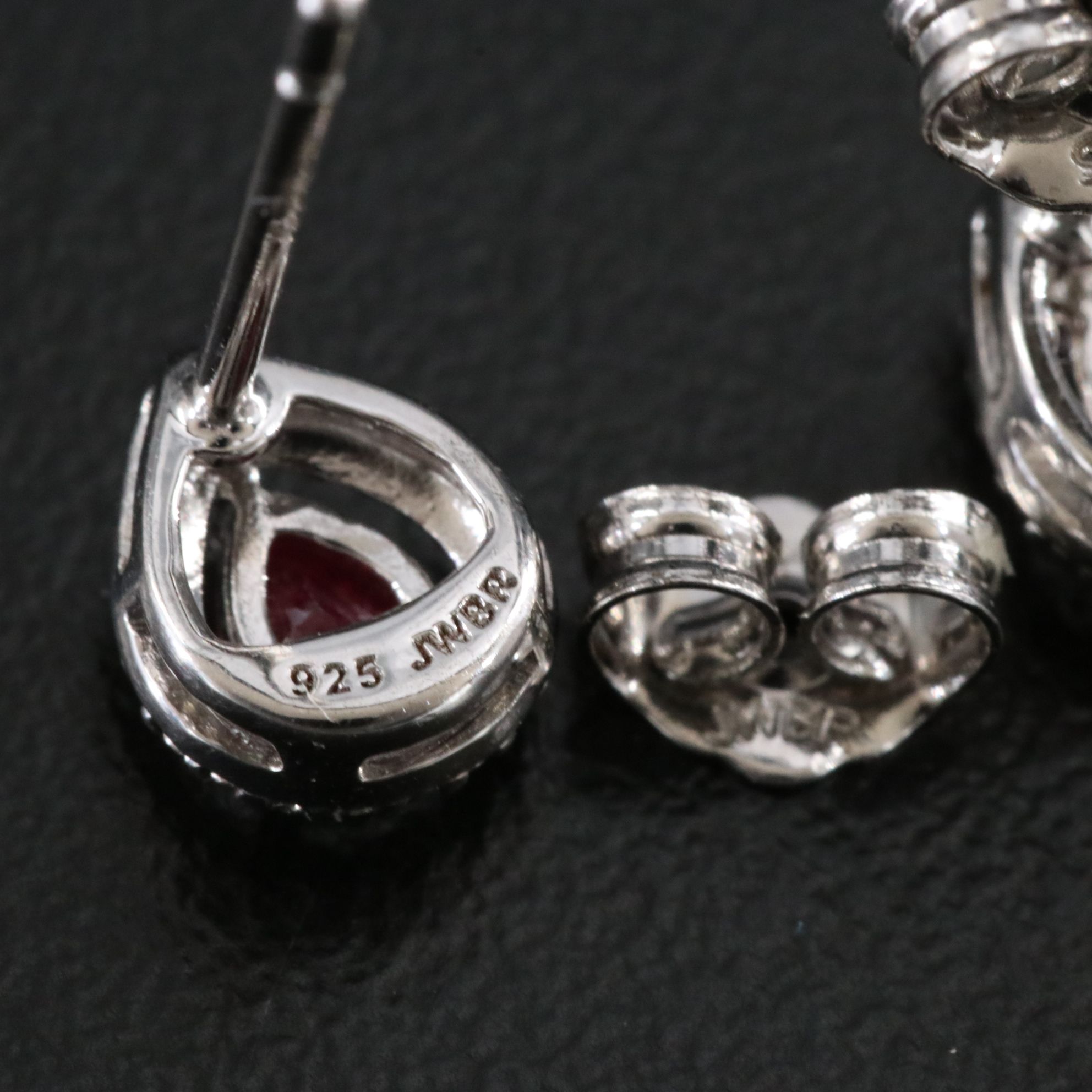 Sterling Ruby and Diamond Stud Earrings