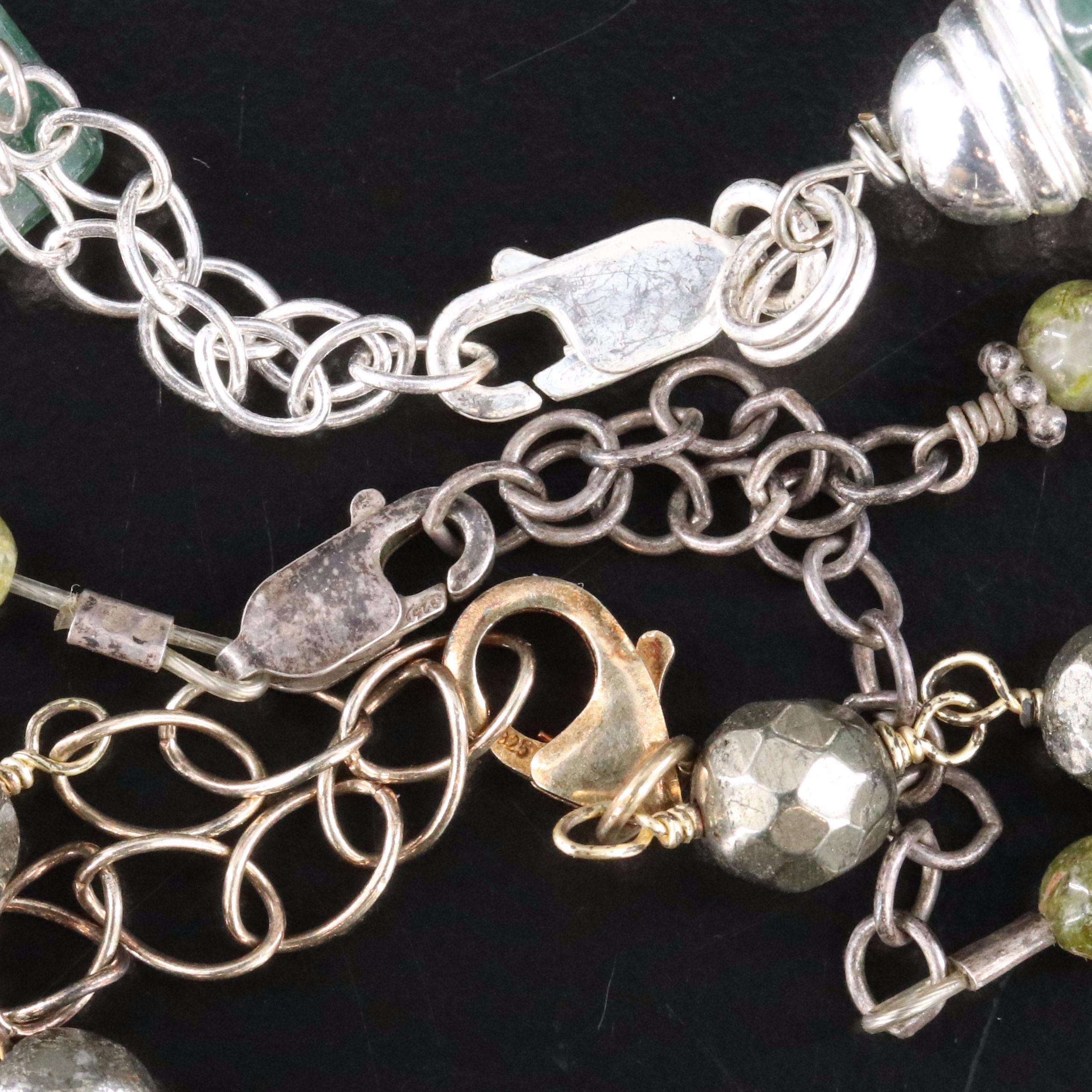Sterling Necklaces Including Aventurine, Amethyst and Mother-of-Pearl