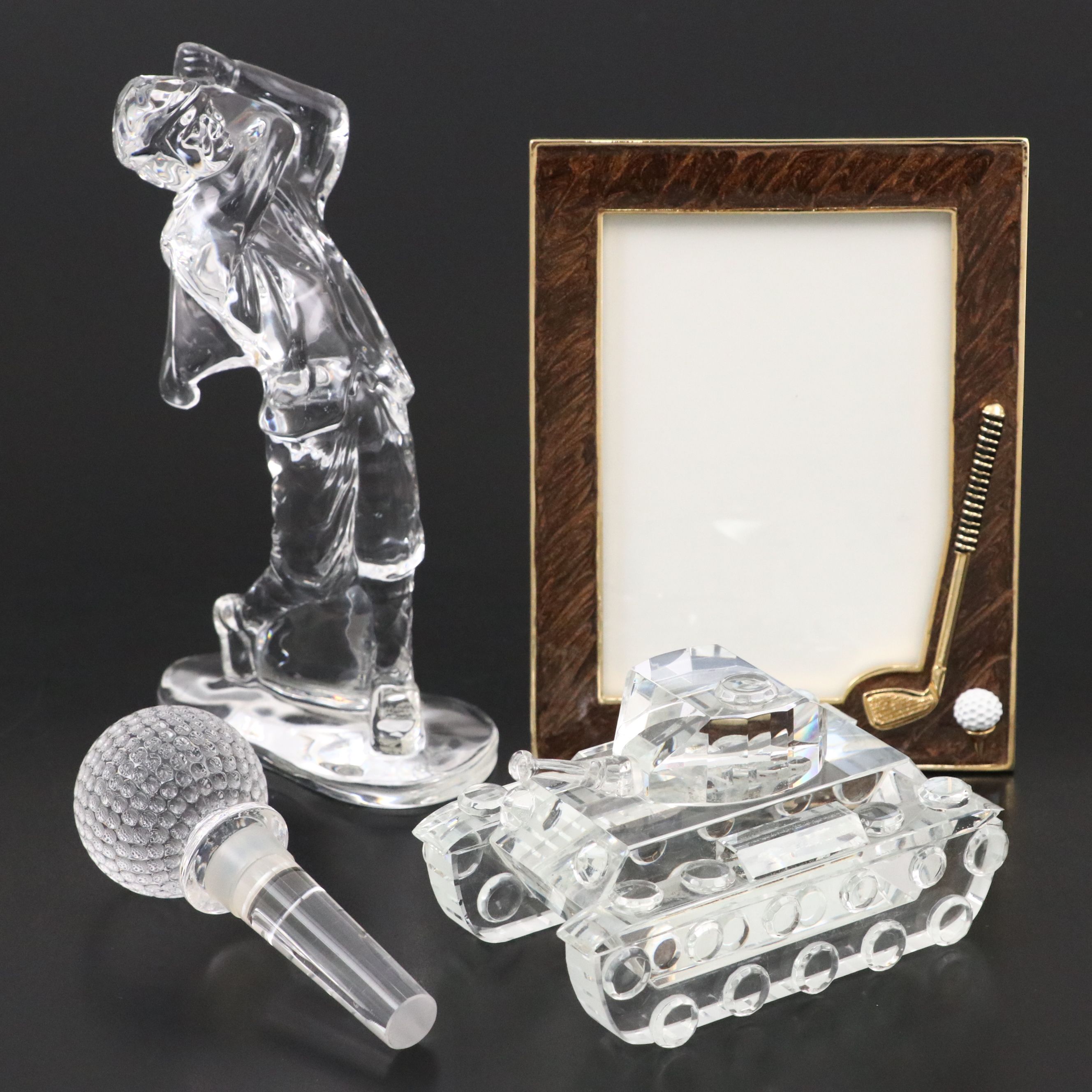 Waterford Crystal Golfer with Other Crystal Figurines and Golf Picture Frame