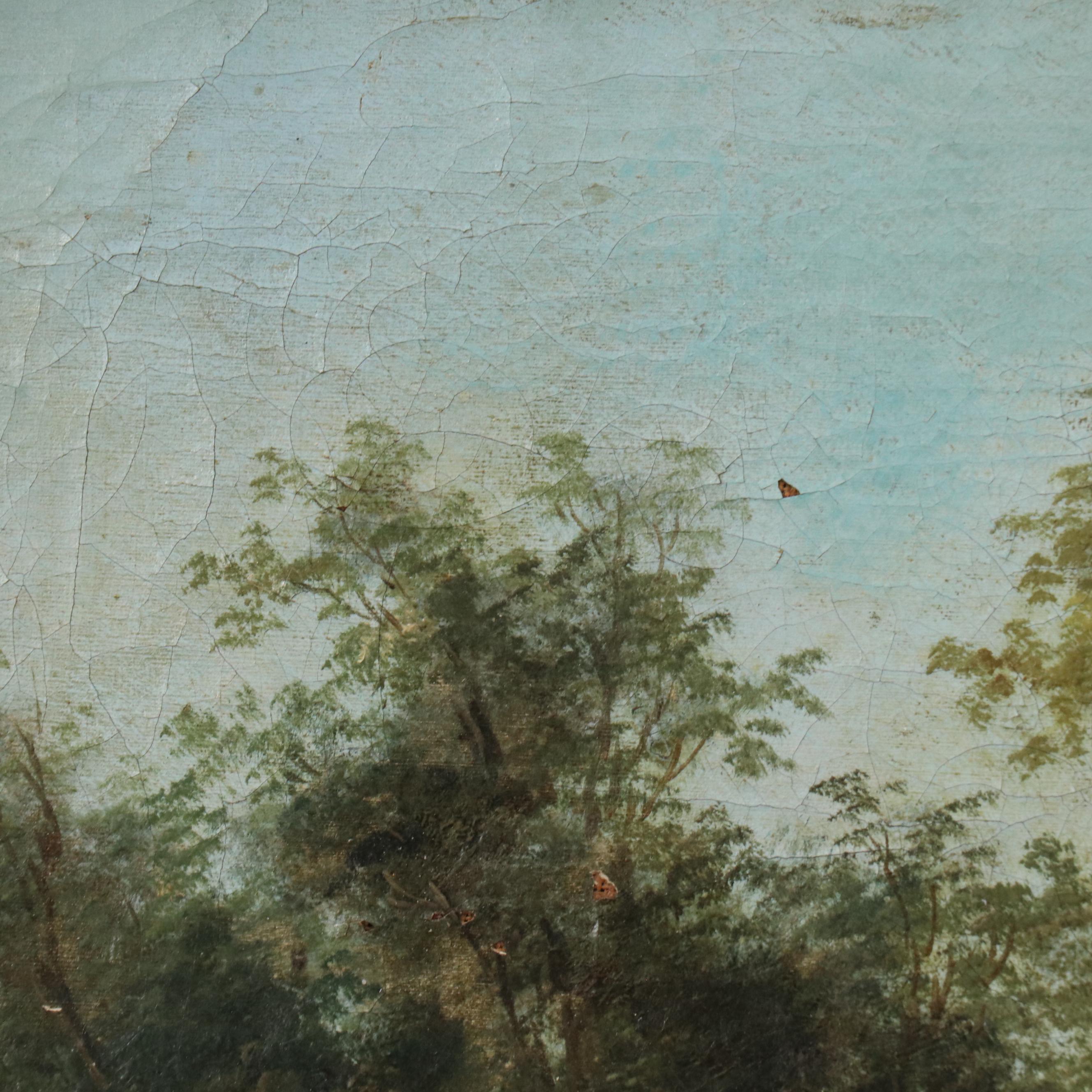 Romanticist Style Oil Painting of Figure in European Countryside Landscape