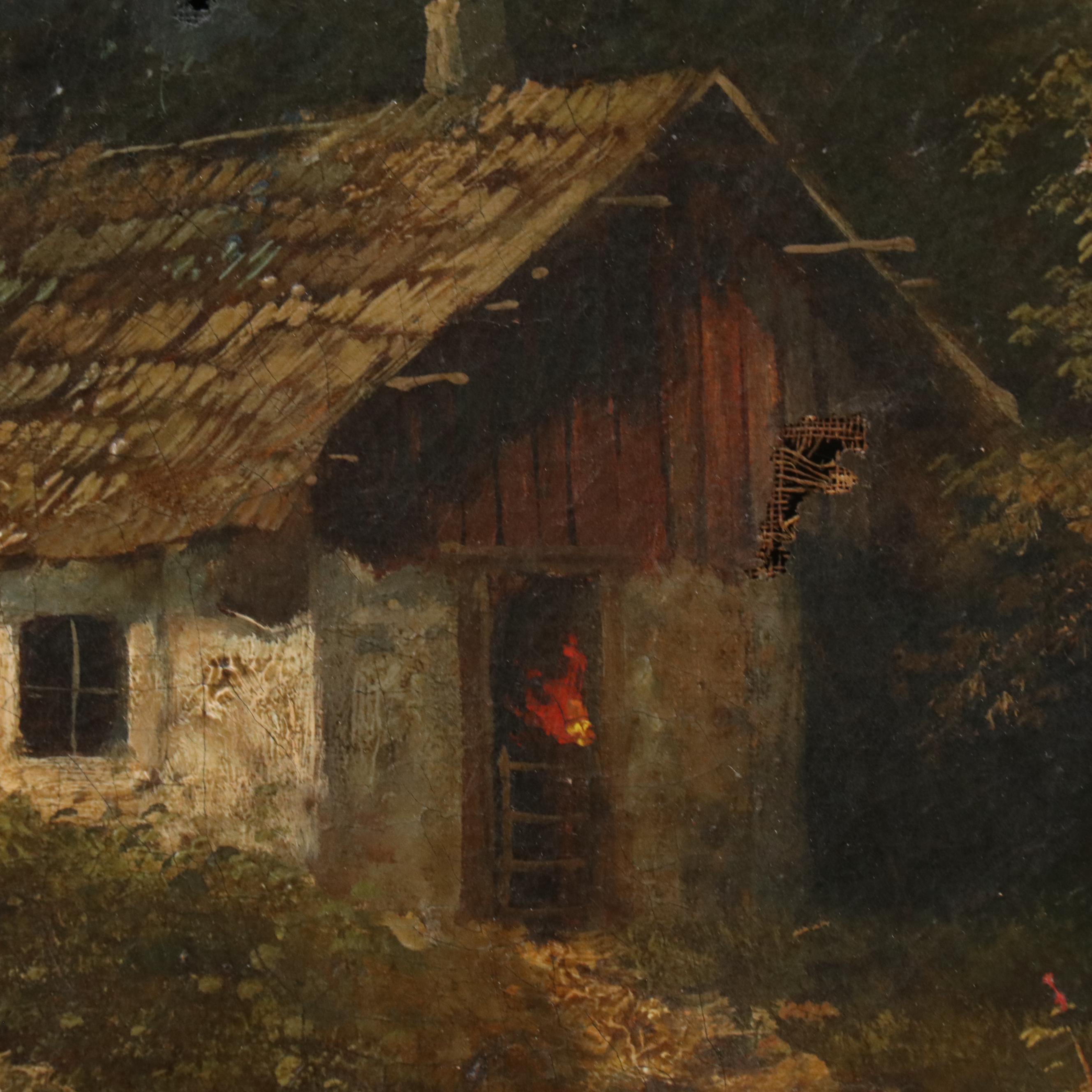 Romanticist Style Oil Painting of Figure in European Countryside Landscape