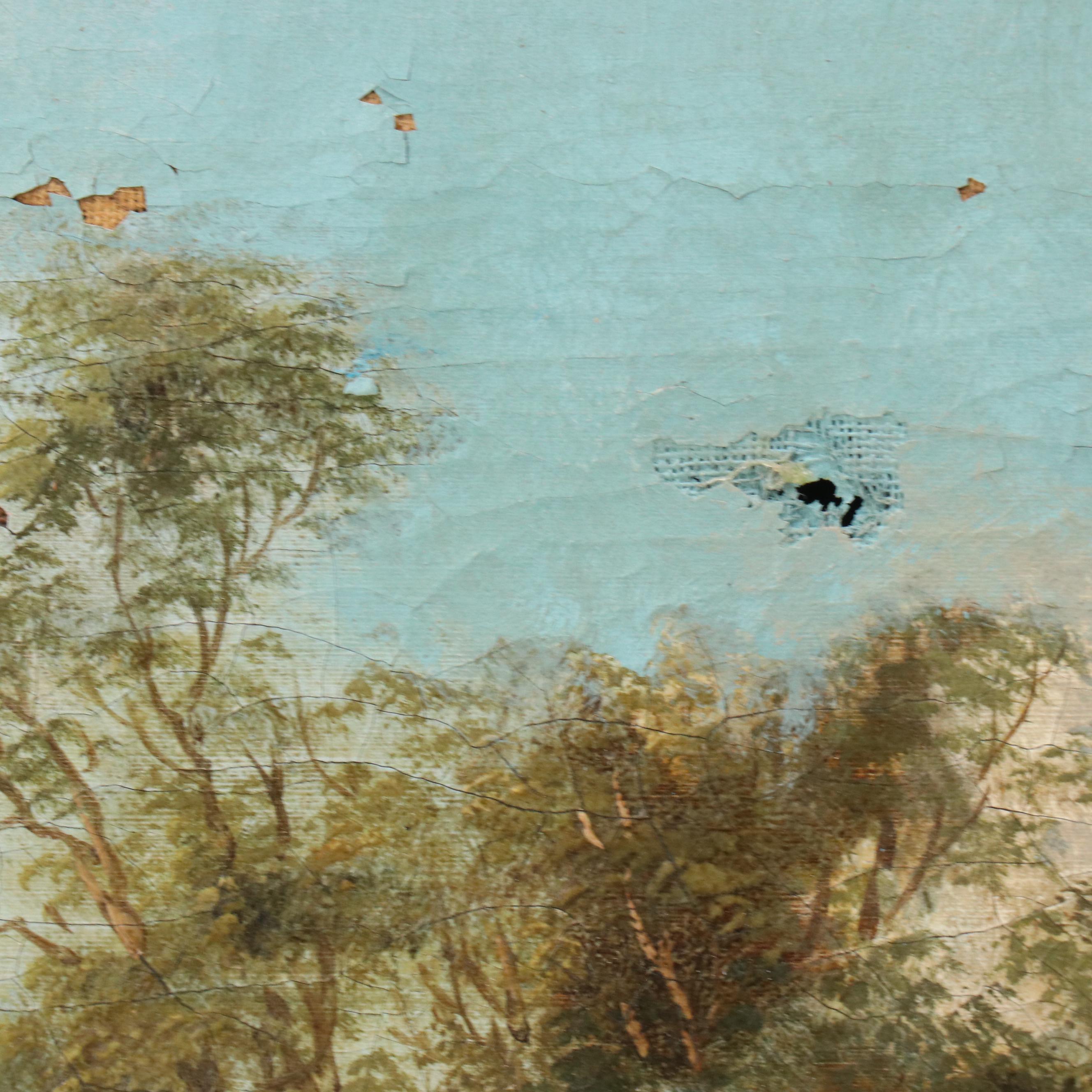 Romanticist Style Oil Painting of Figure in European Countryside Landscape