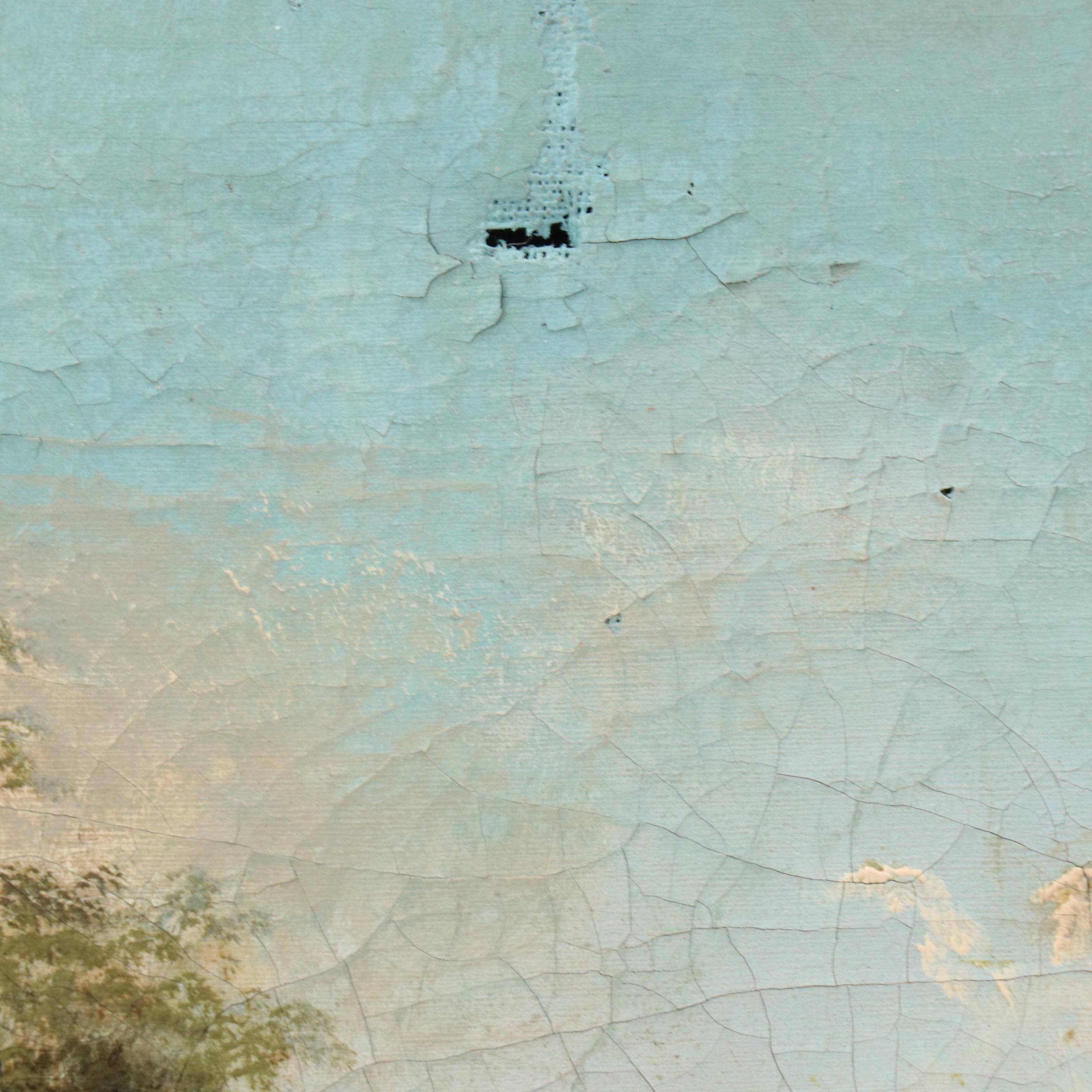 Romanticist Style Oil Painting of Figure in European Countryside Landscape