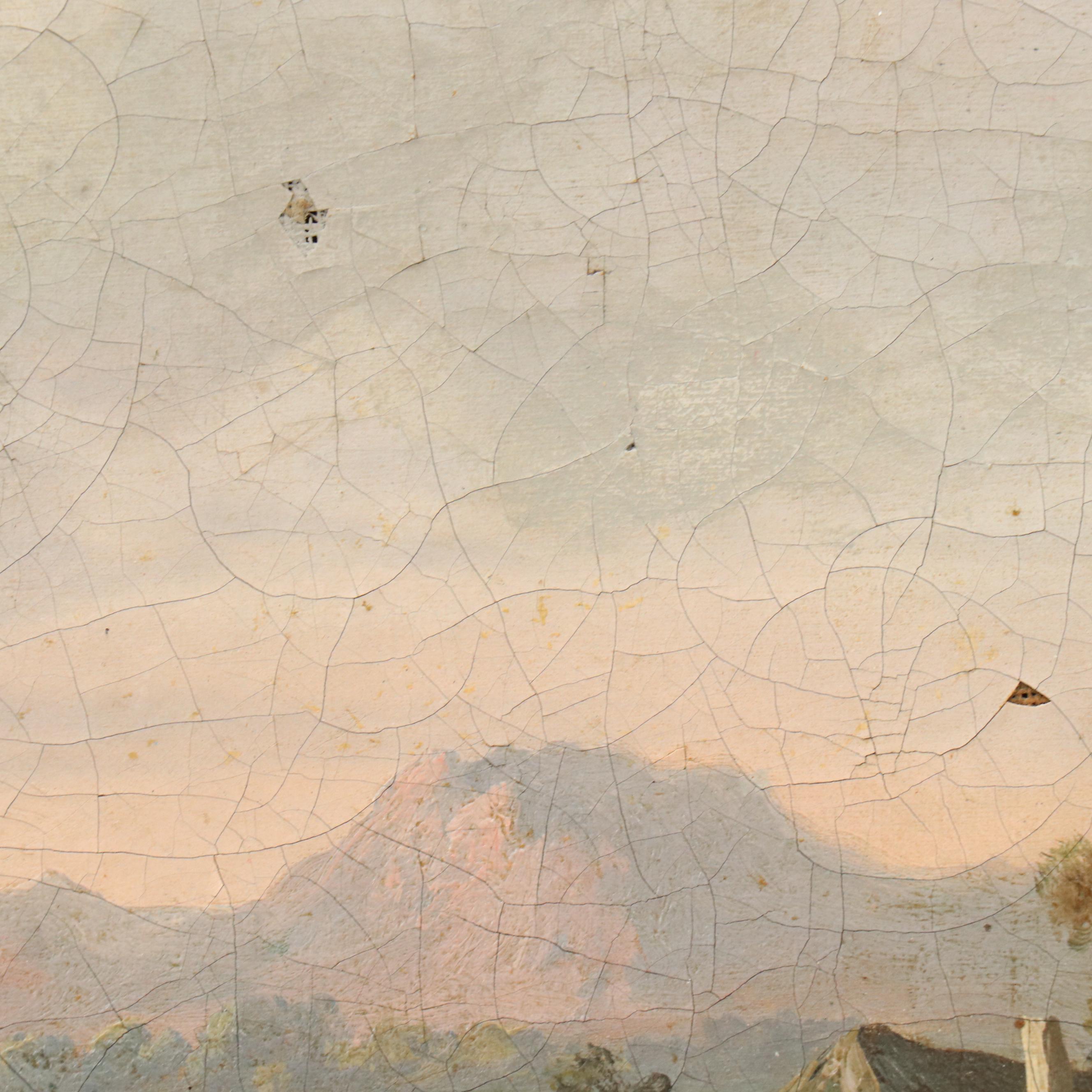 Romanticist Style Oil Painting of Figure in European Countryside Landscape