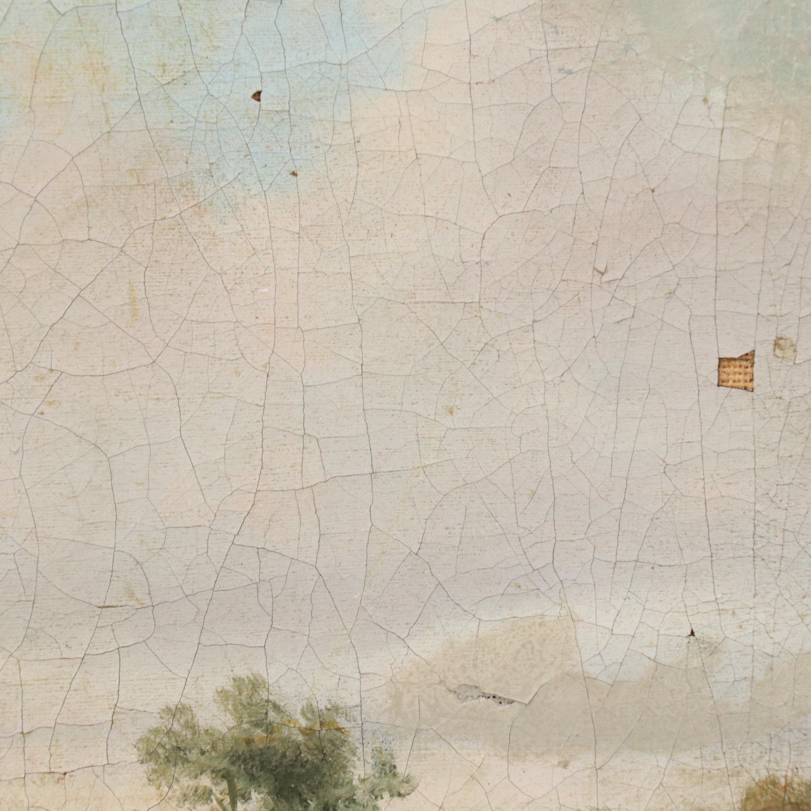 Romanticist Style Oil Painting of Figure in European Countryside Landscape