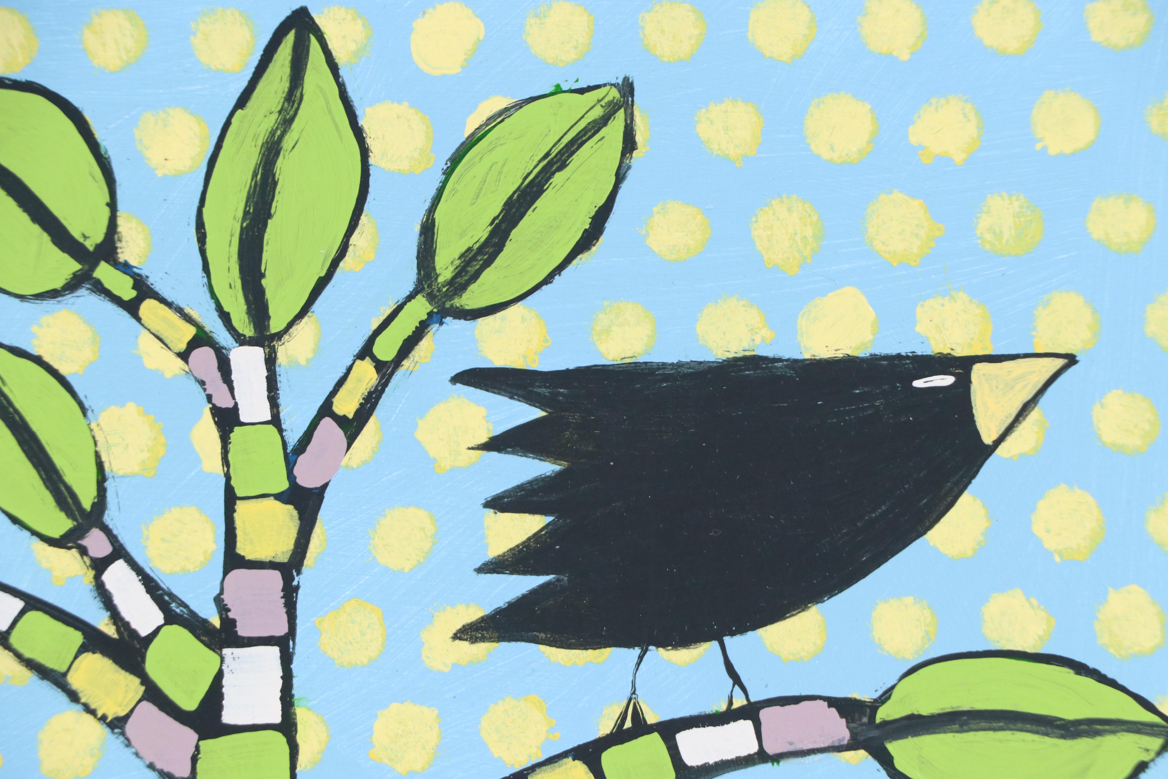 Sweet Tea Folk Acrylic Painting of Tree with Crows, 21st Century