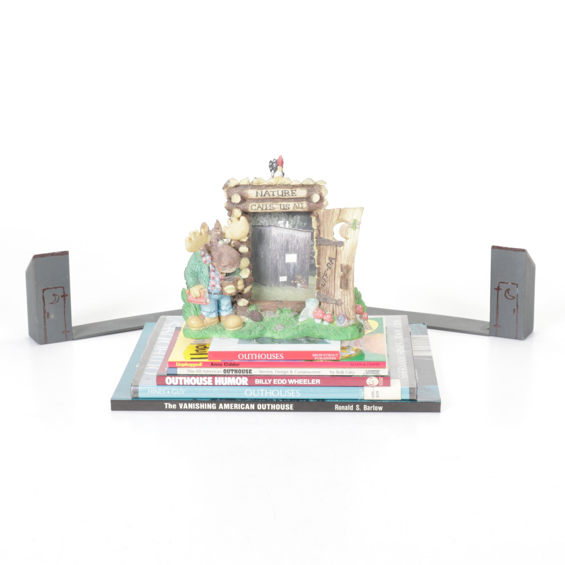 "Outhouses of the East" with Other Outhouse Themed Books and Resin Picture Frame