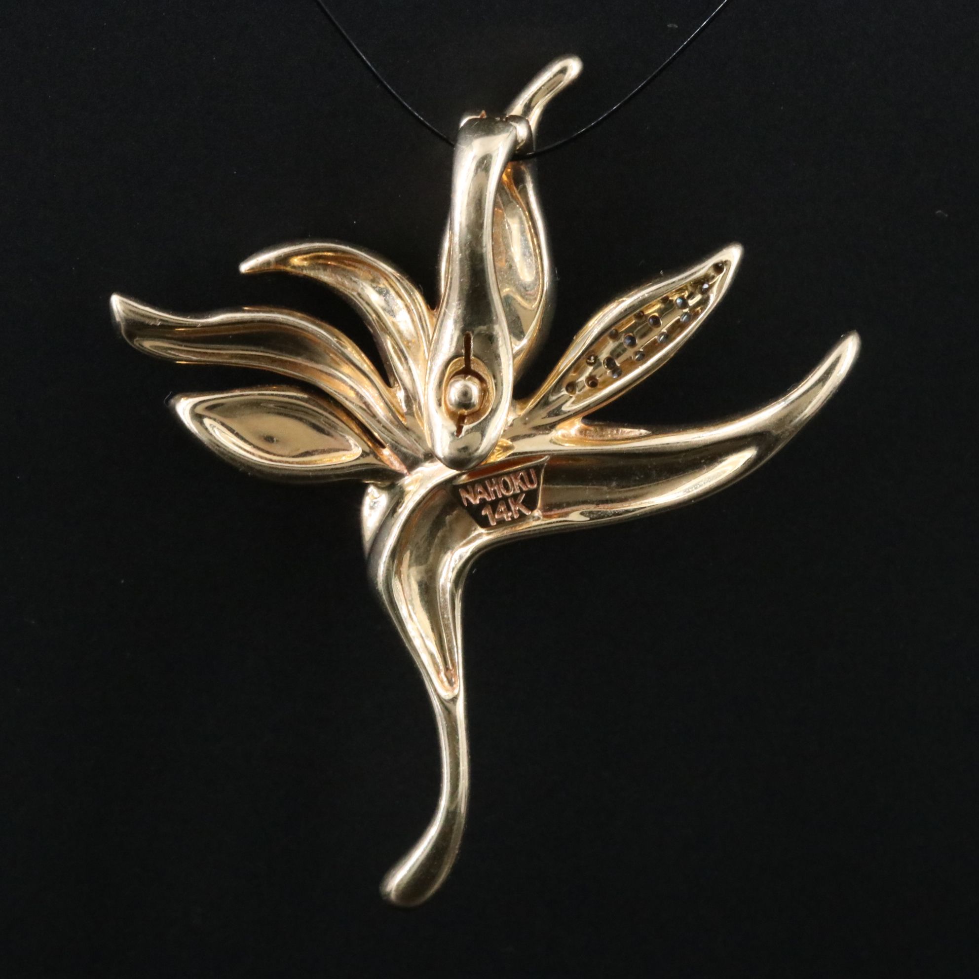 Na Hoku 14K Diamond and Spiny Oyster Bird of Paradise Enhancer Pendant