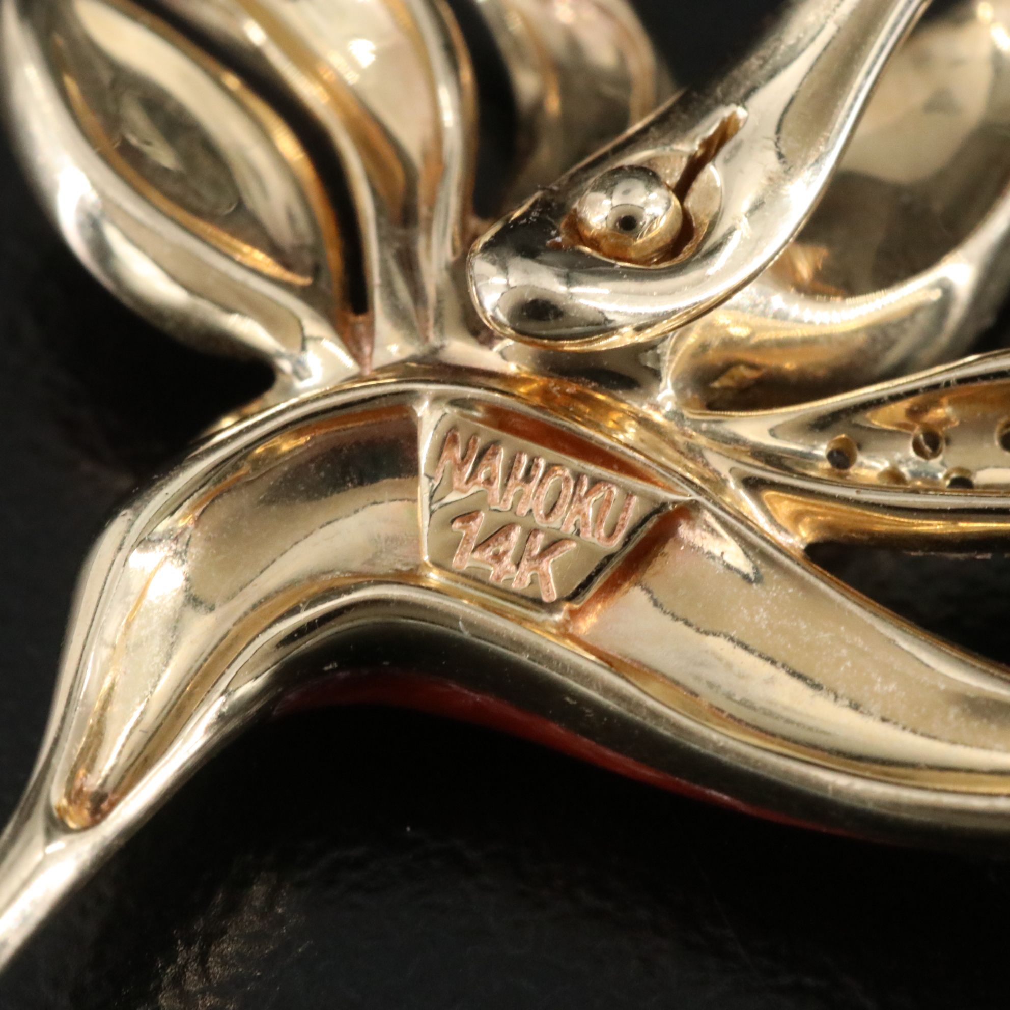 Na Hoku 14K Diamond and Spiny Oyster Bird of Paradise Enhancer Pendant