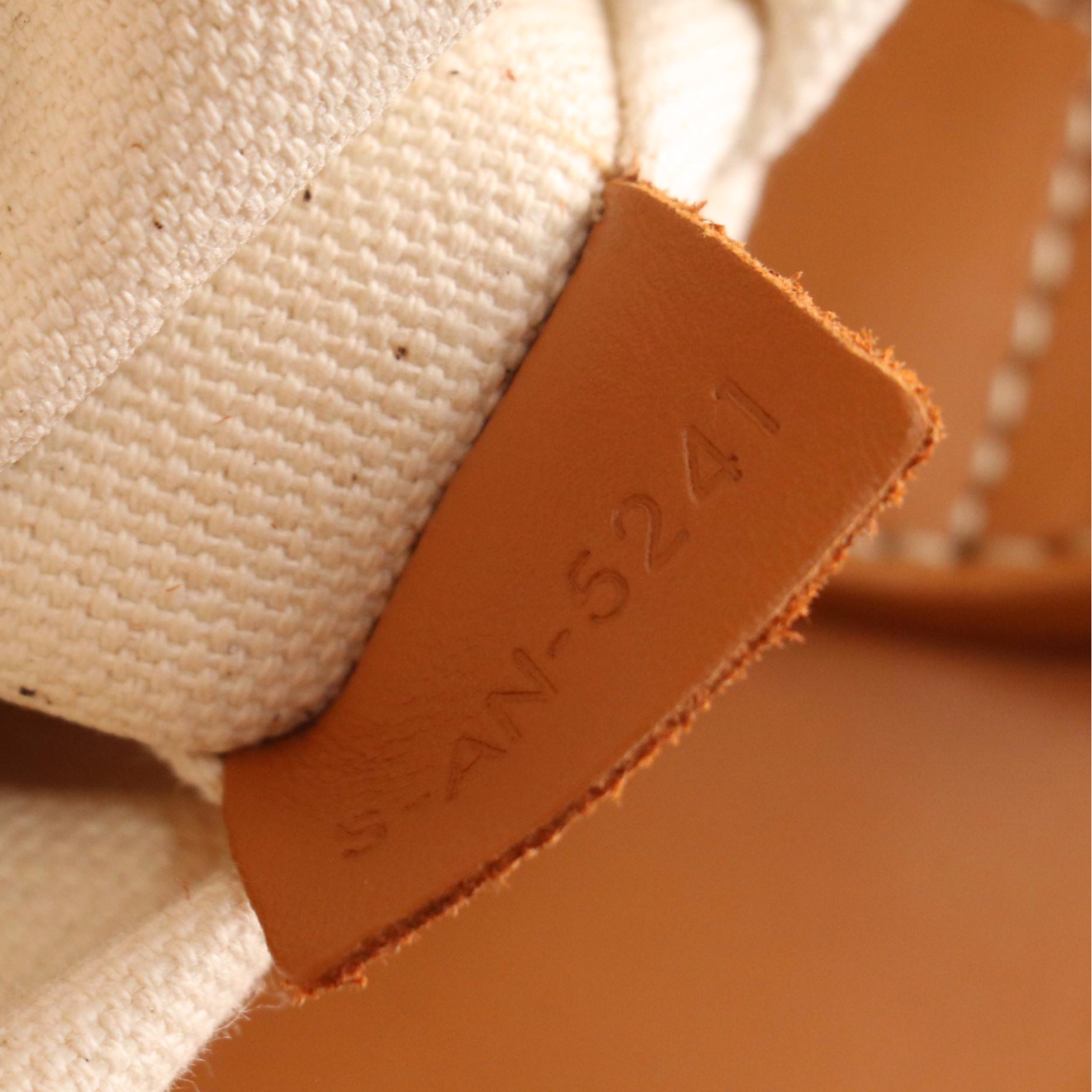 Céline Vertical Cabas Two-Way Tote in White Canvas and Brown Leather Trim