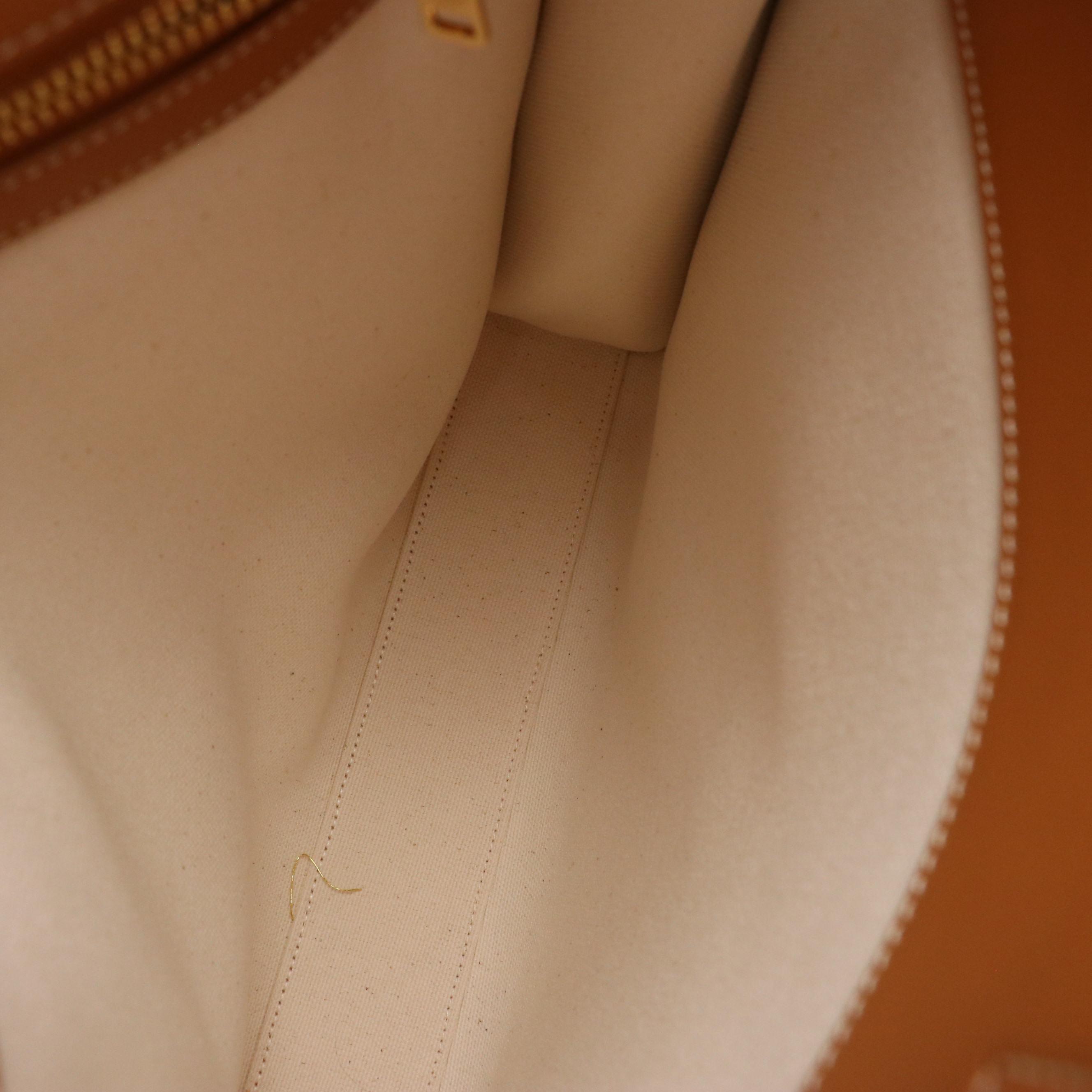 Céline Vertical Cabas Two-Way Tote in White Canvas and Brown Leather Trim