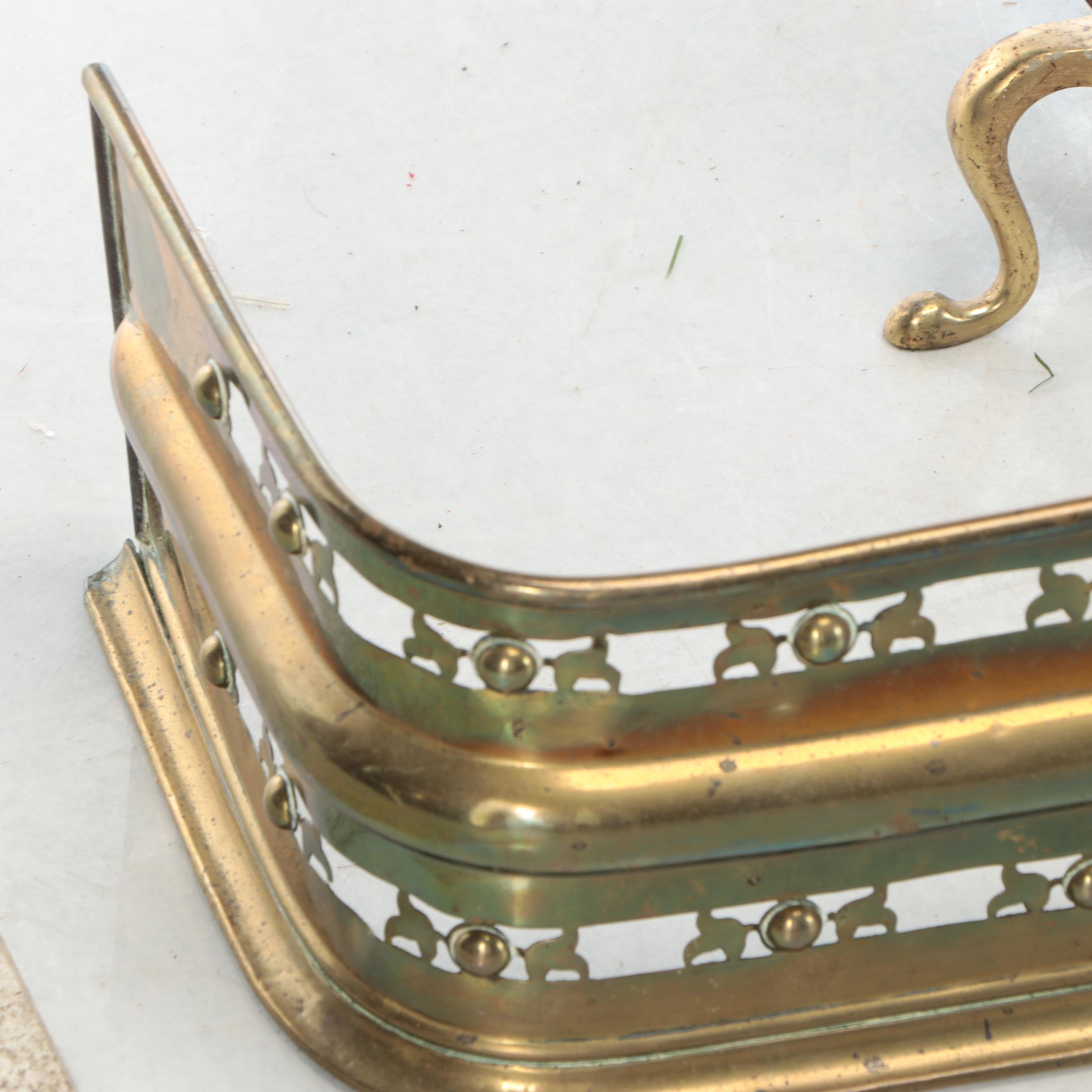 Chippendale Style Brass Cannonball Andirons with Pierced Metal Fender