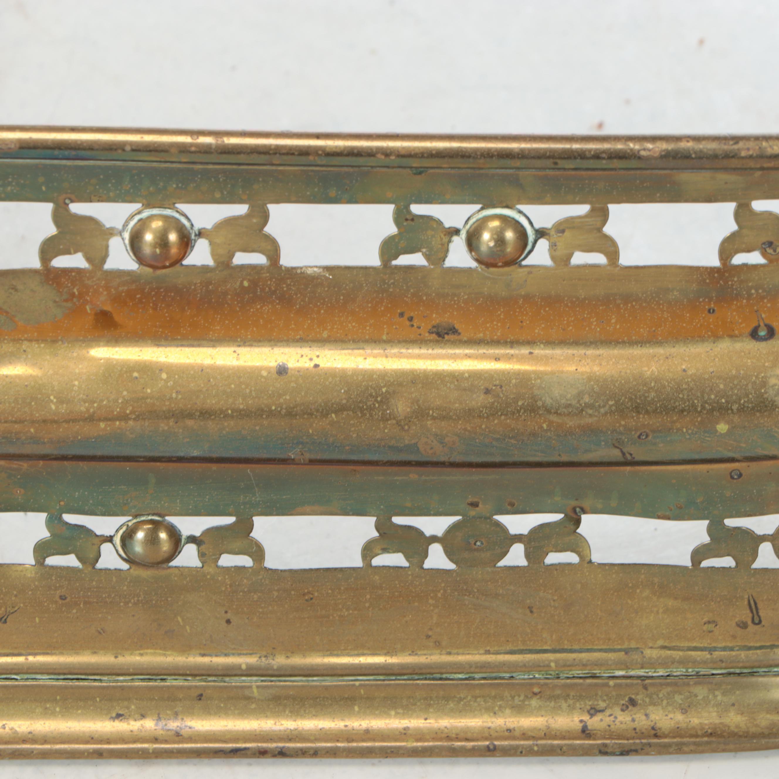 Chippendale Style Brass Cannonball Andirons with Pierced Metal Fender