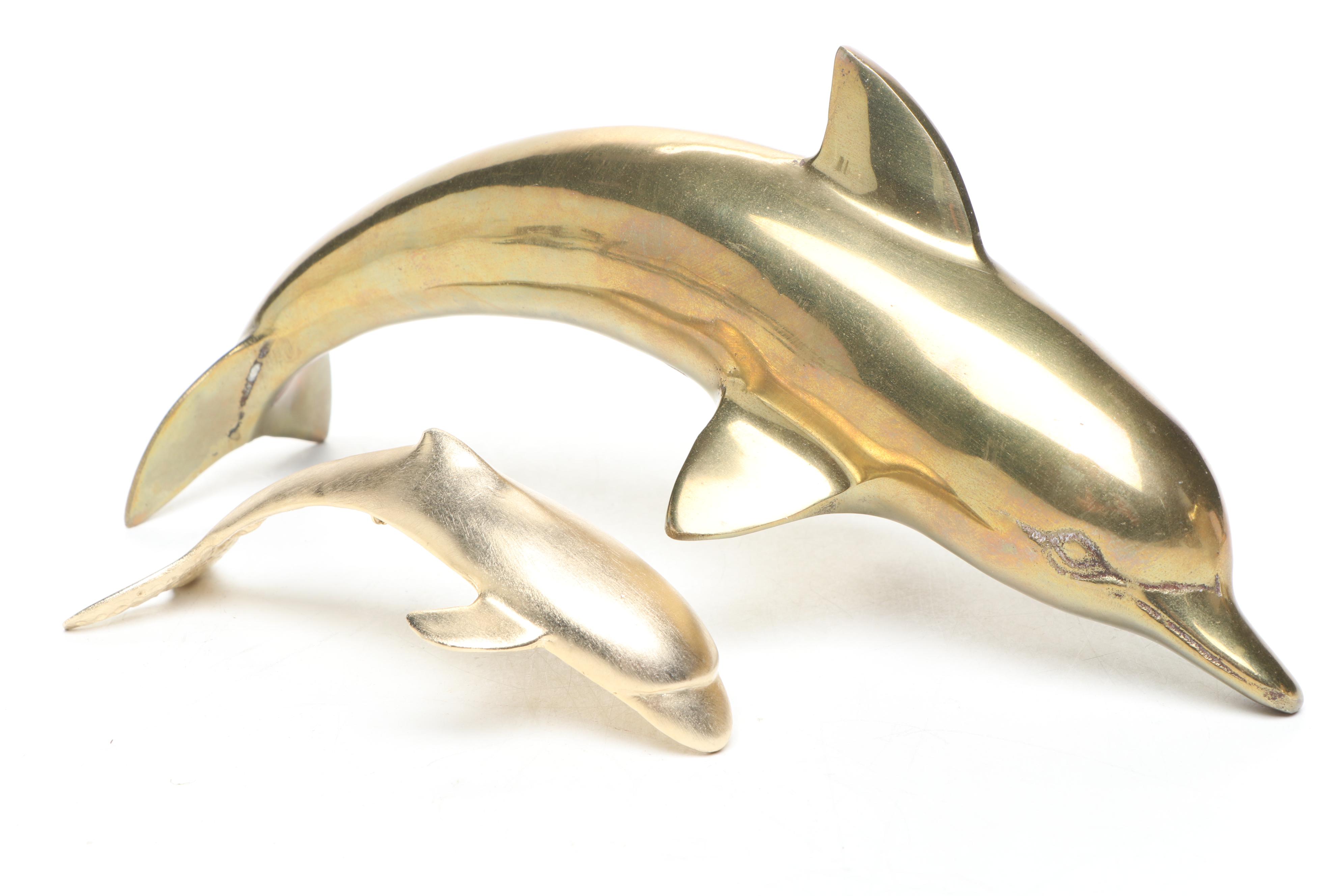 Brass Signed, Door Knockers, Bell, Dolphins and More Decor, Mid to Late 20th C.