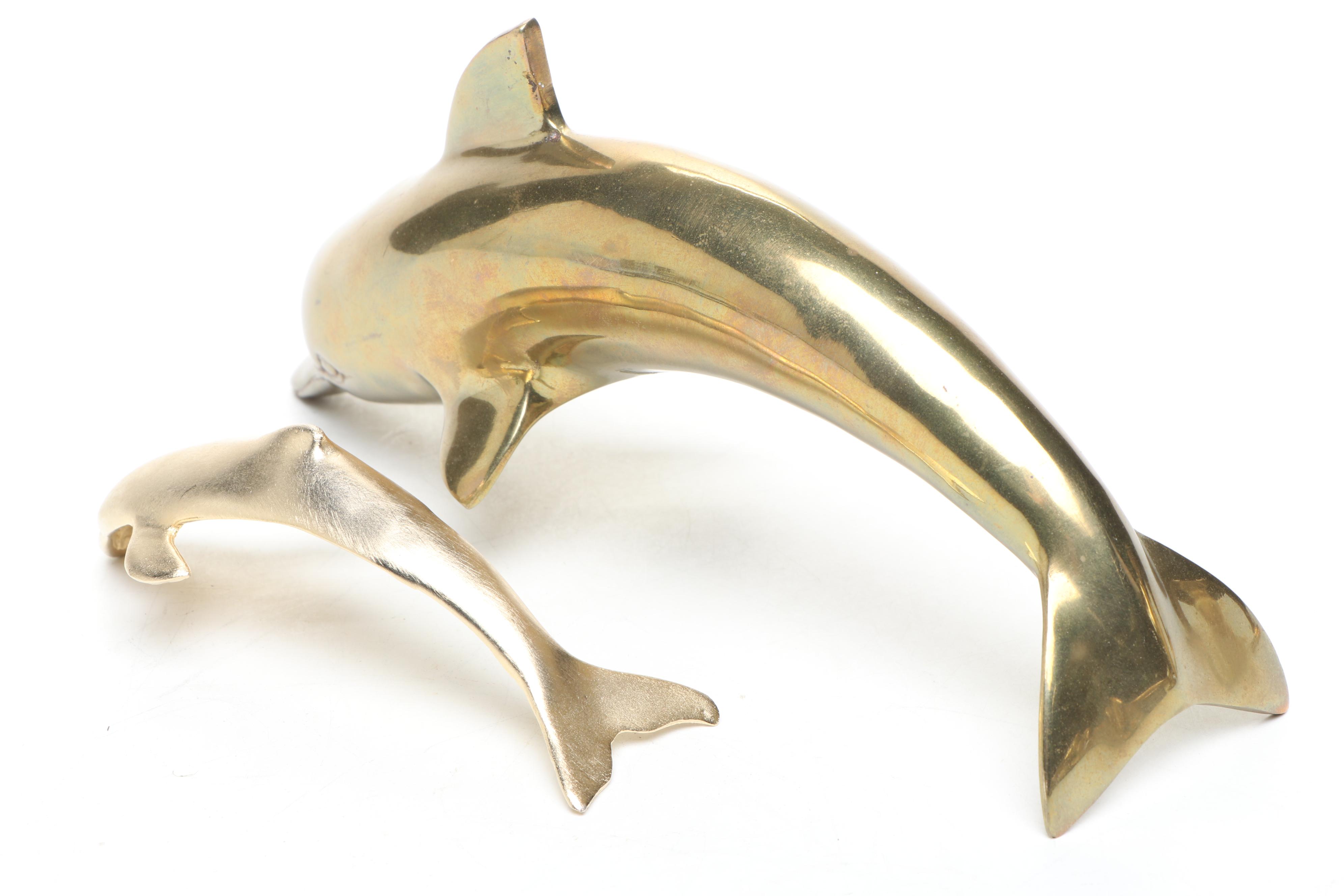 Brass Signed, Door Knockers, Bell, Dolphins and More Decor, Mid to Late 20th C.