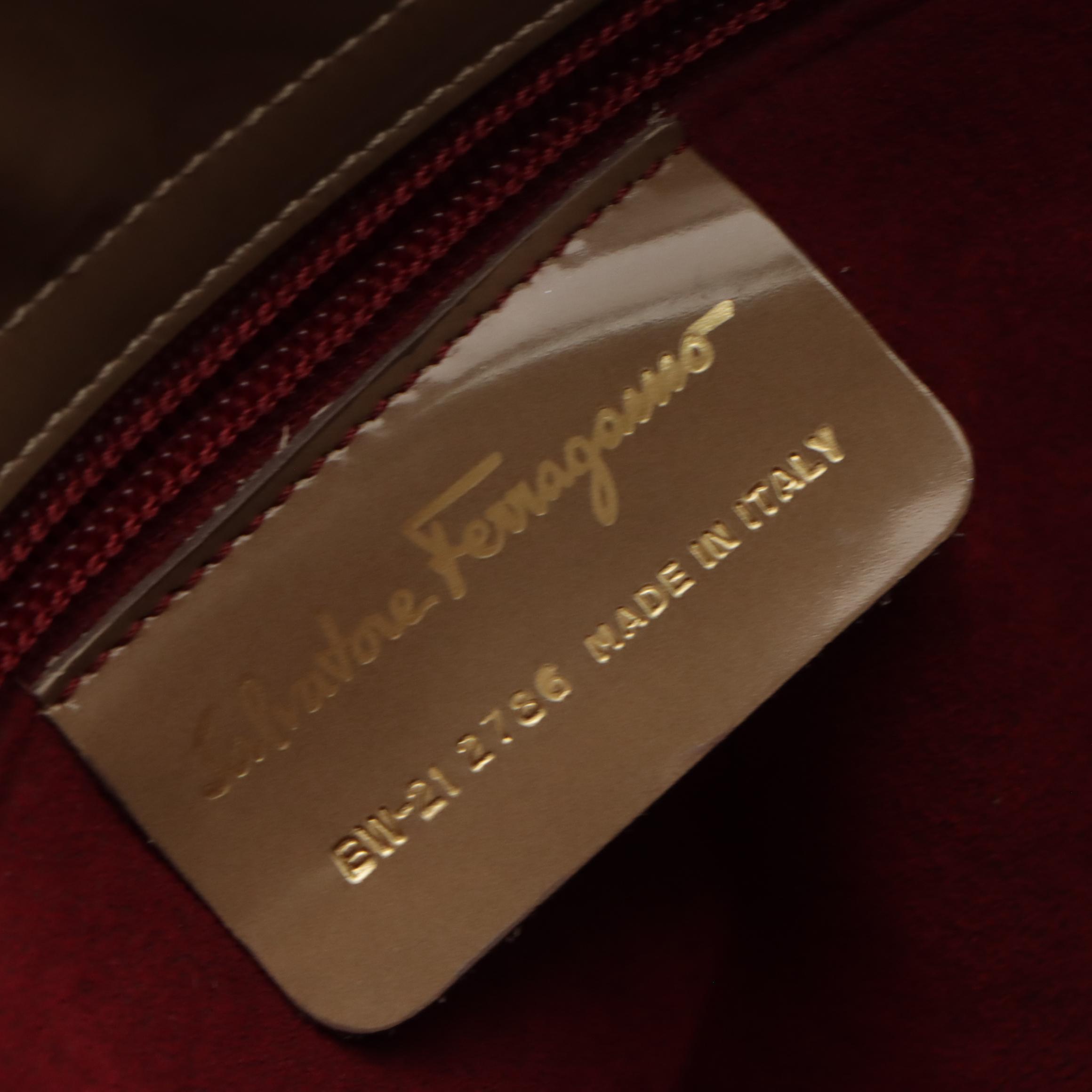 Salvatore Ferragamo Gancini Top Handle Two-Way Bag in Beige Glossy Leather