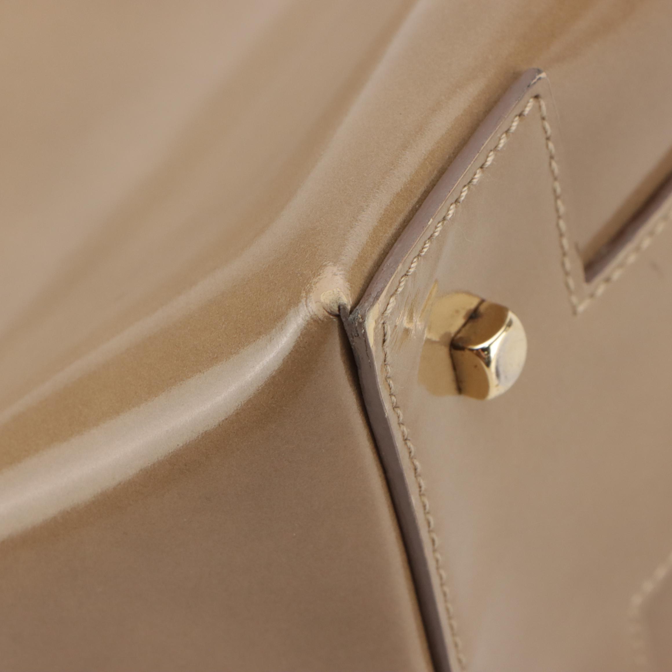 Salvatore Ferragamo Gancini Top Handle Two-Way Bag in Beige Glossy Leather