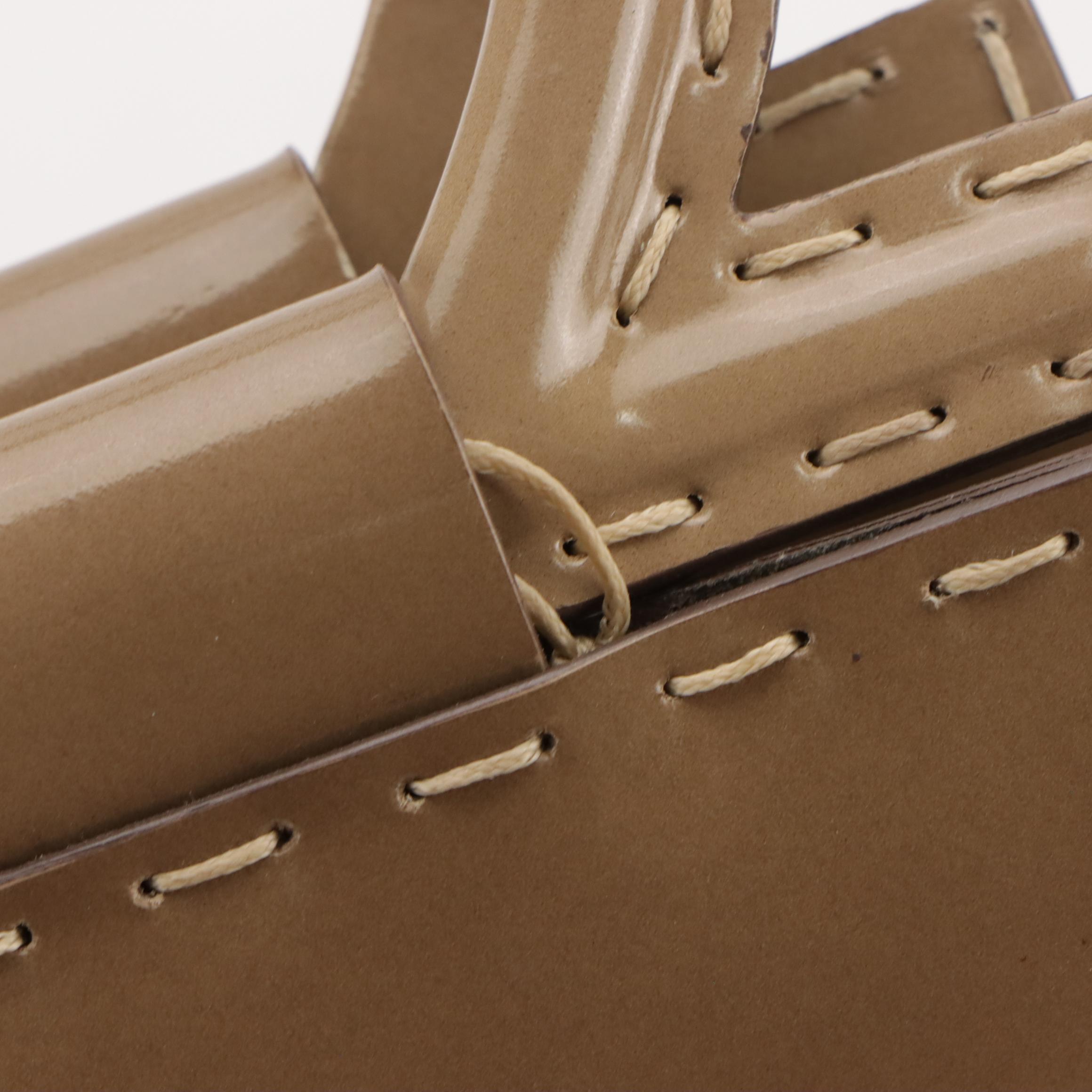 Salvatore Ferragamo Gancini Top Handle Two-Way Bag in Beige Glossy Leather