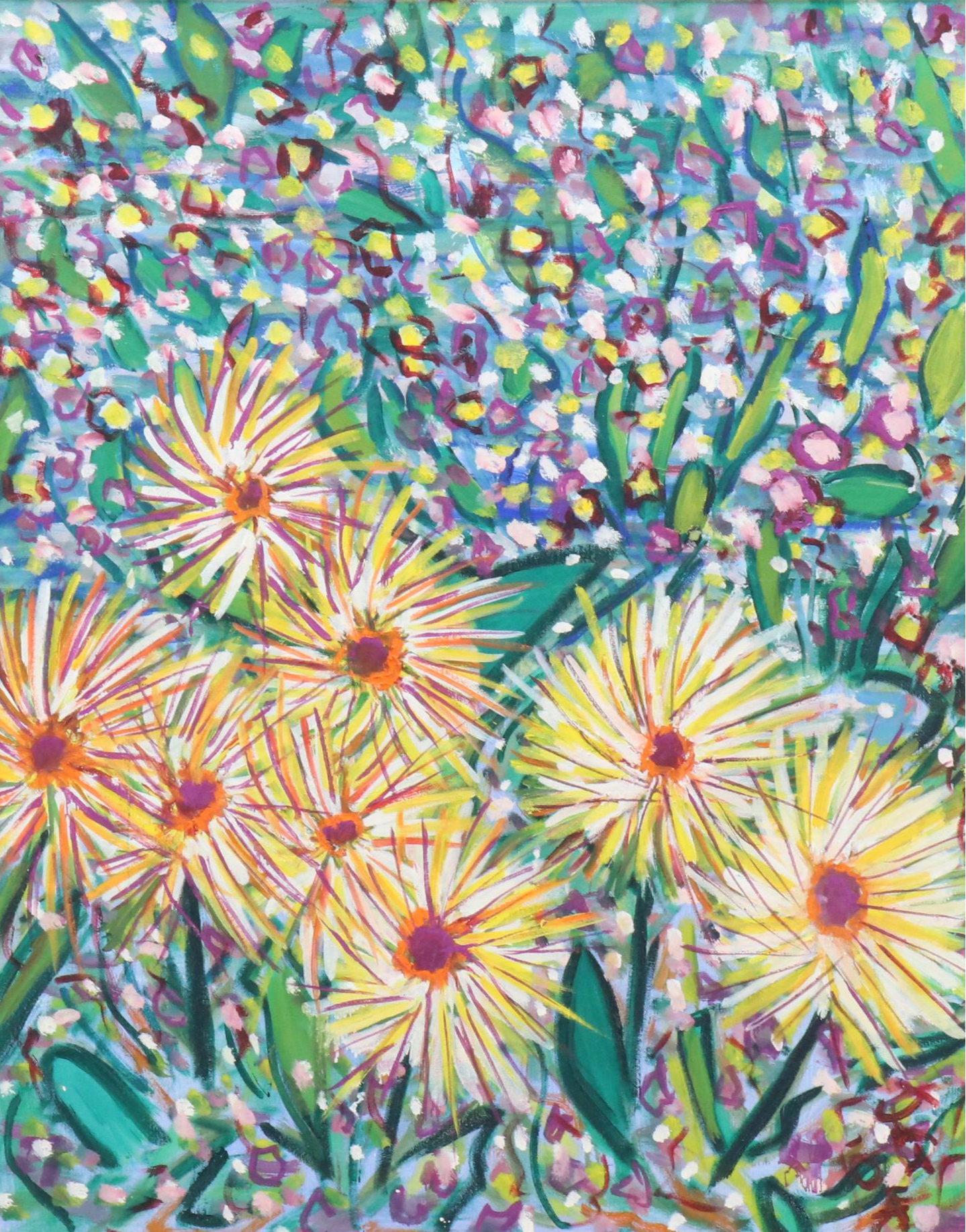 Janice Guttman Impressionistic Style Acrylic Painting of Flowers, 2004