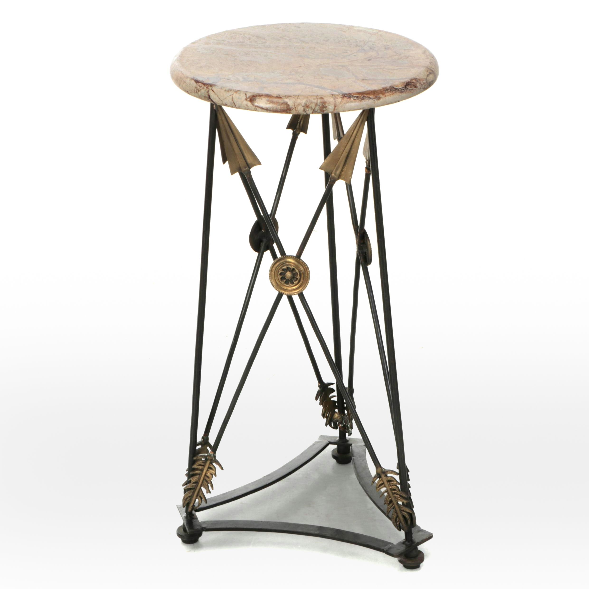 Maison Jansen Style Neoclassical Arrow and Medallion Table with Marble Top