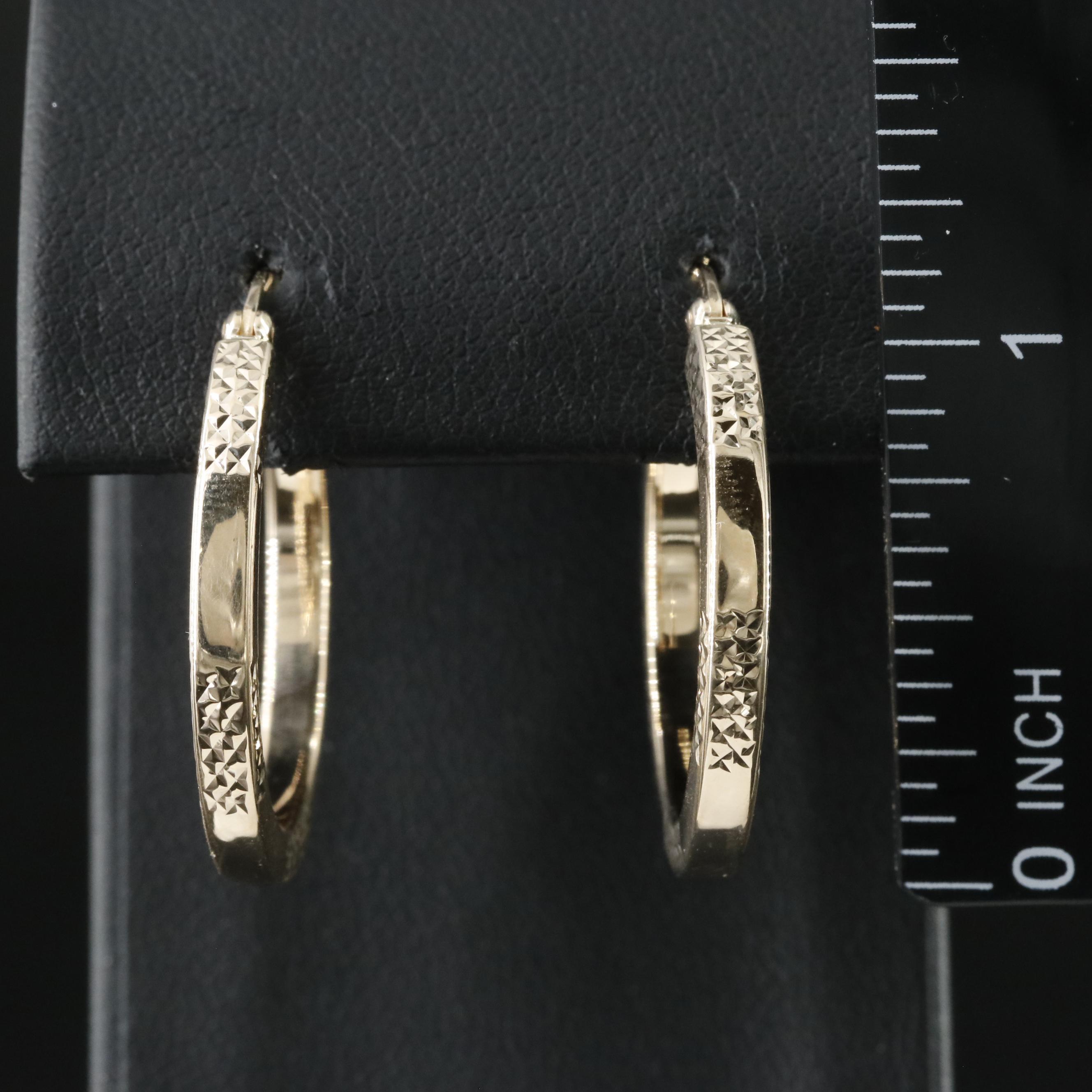 14K Hoop Earrings with Diamond-Cut Accents