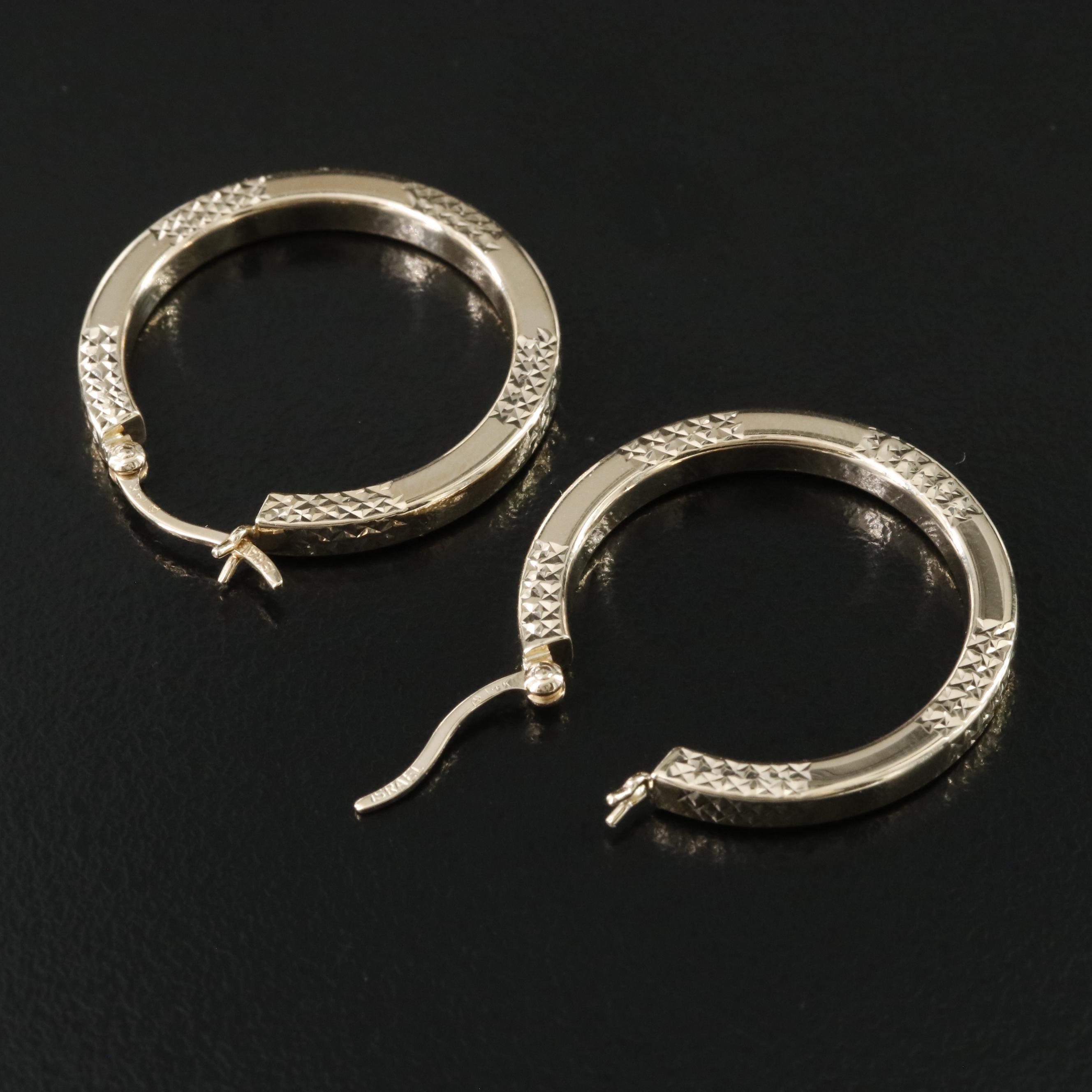 14K Hoop Earrings with Diamond-Cut Accents