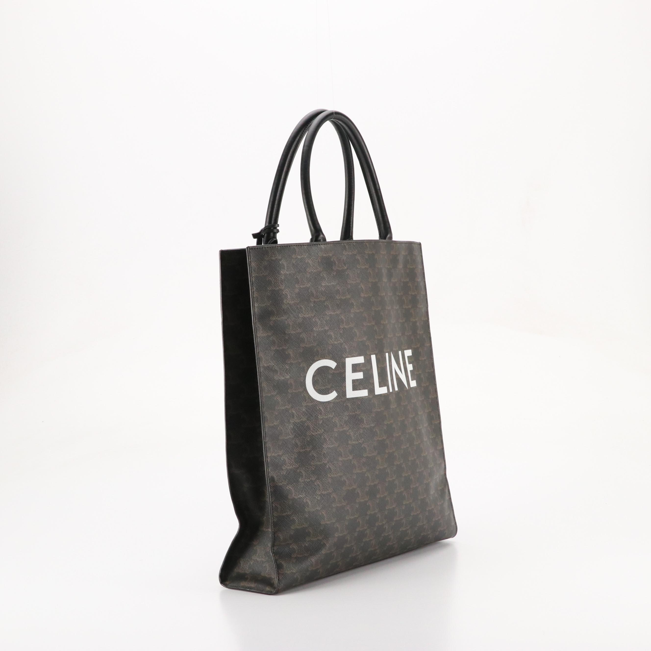 Celine Vertical Cabas Shopper Tote in Black Triomphe Coated Canvas and Leather