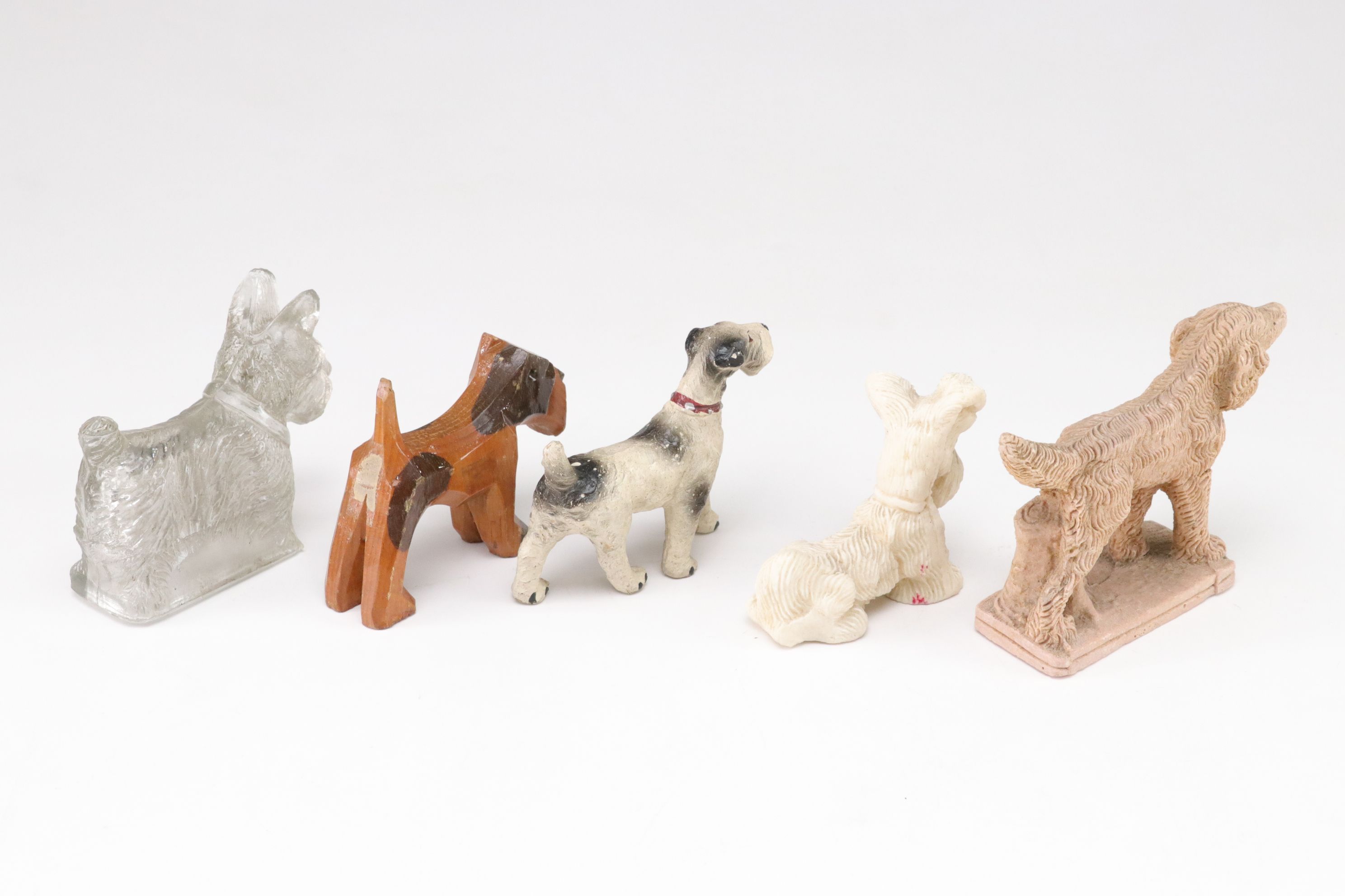 Terrier and Other Dog Figurines in Ceramic, Wood, Plastic, Glass, and Resin