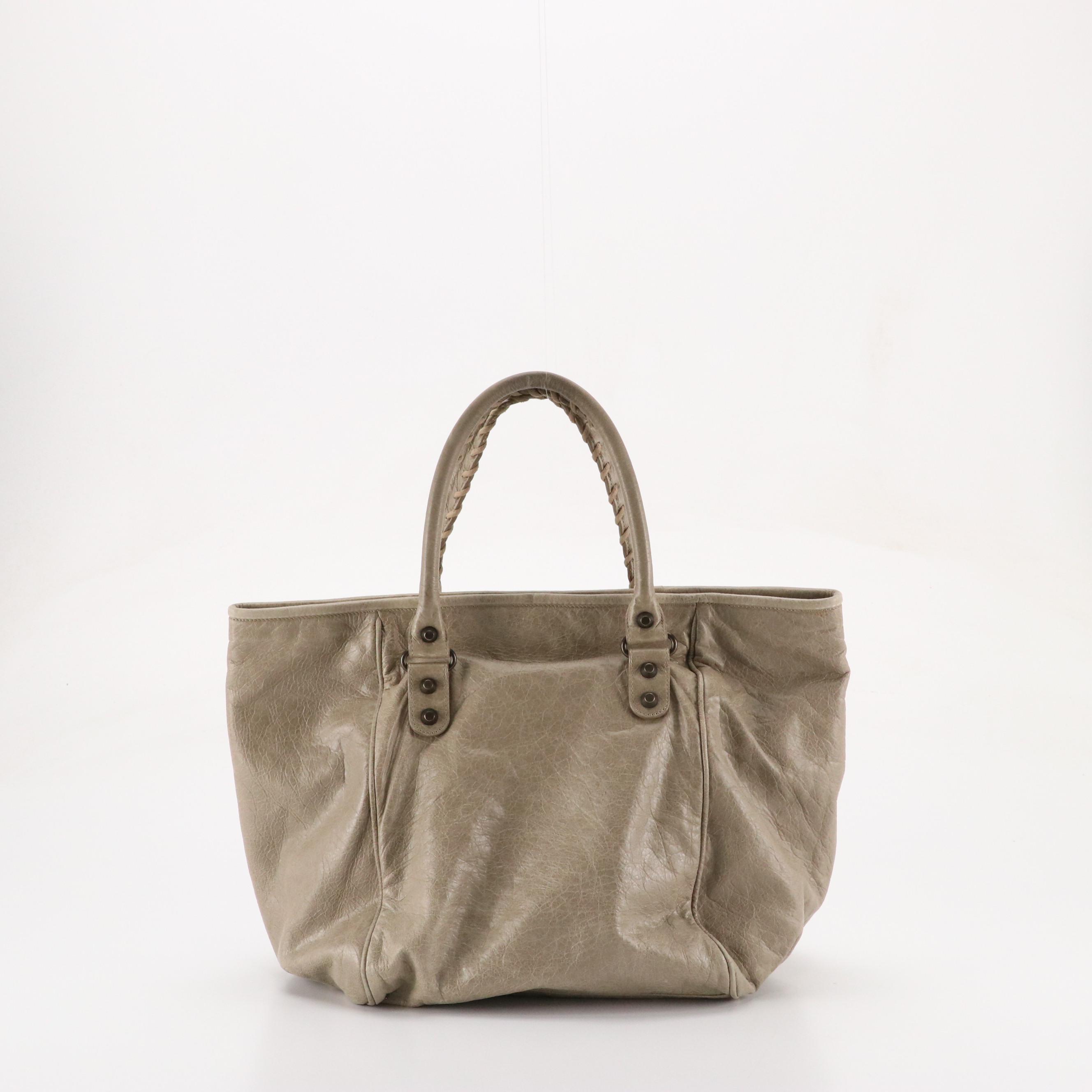 Balenciaga Sunday Classic Studs Tote in Cool Grey Distressed Lambskin Leather