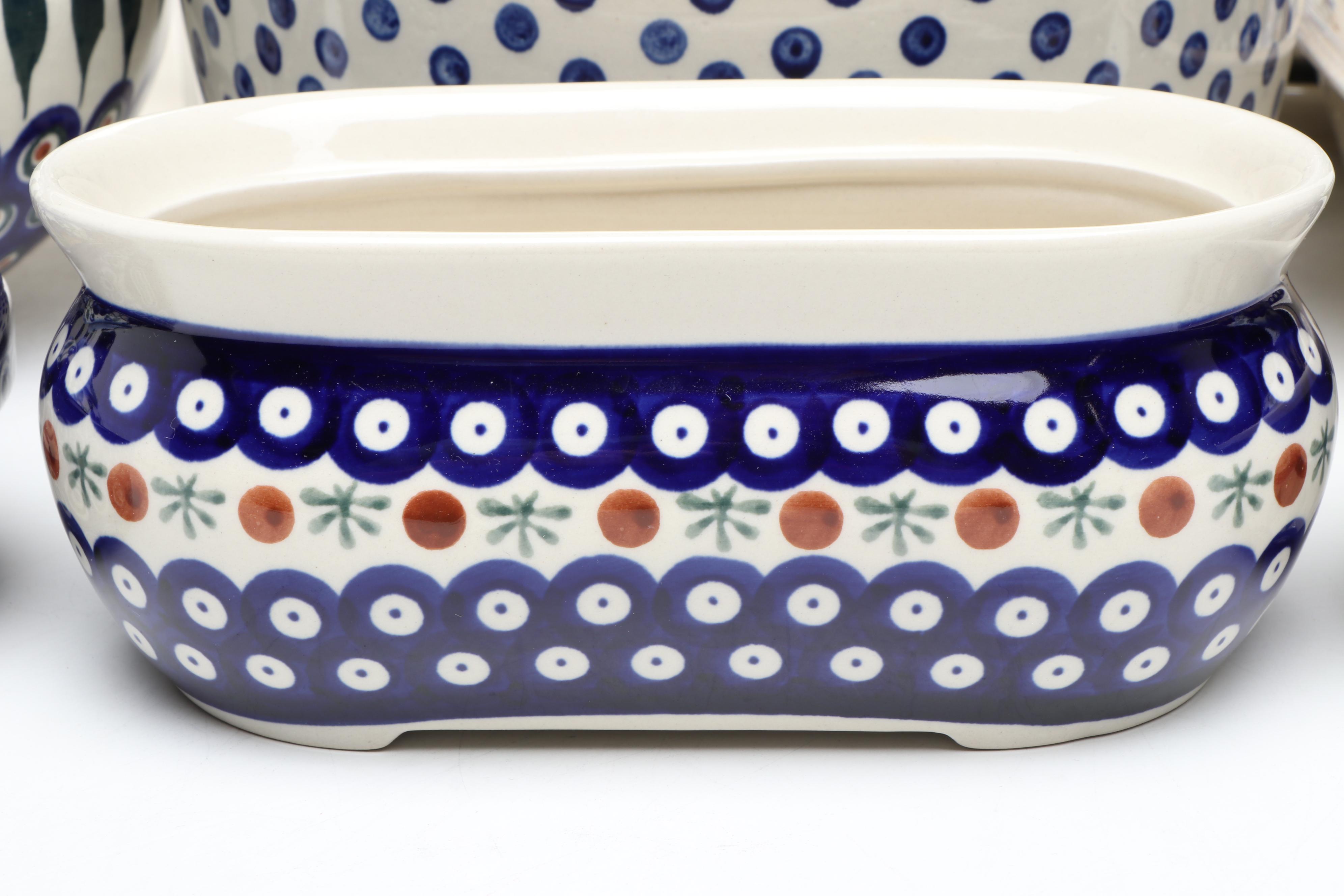 Boleslawiec "Peacock" with Other Polish Ceramic Tableware