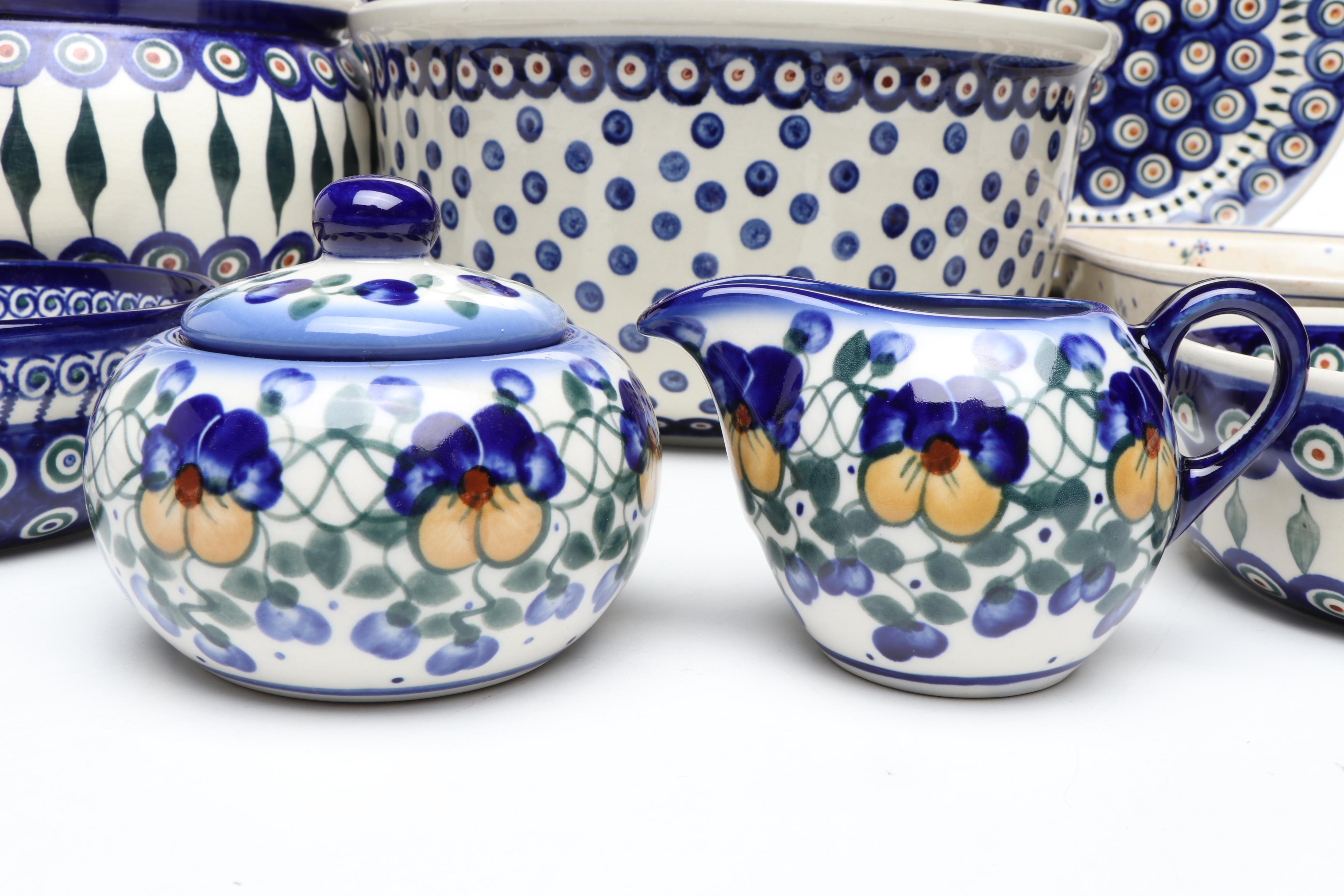 Boleslawiec "Peacock" with Other Polish Ceramic Tableware