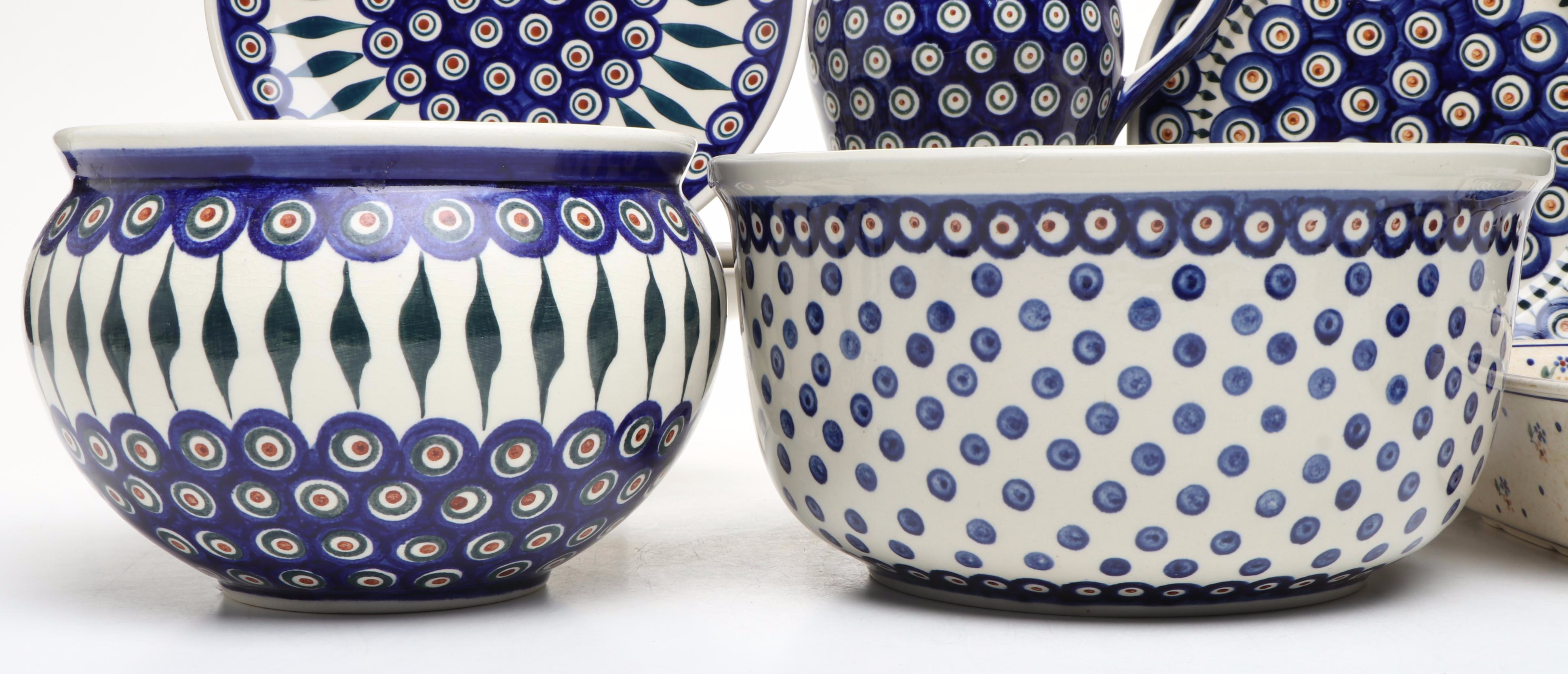Boleslawiec "Peacock" with Other Polish Ceramic Tableware