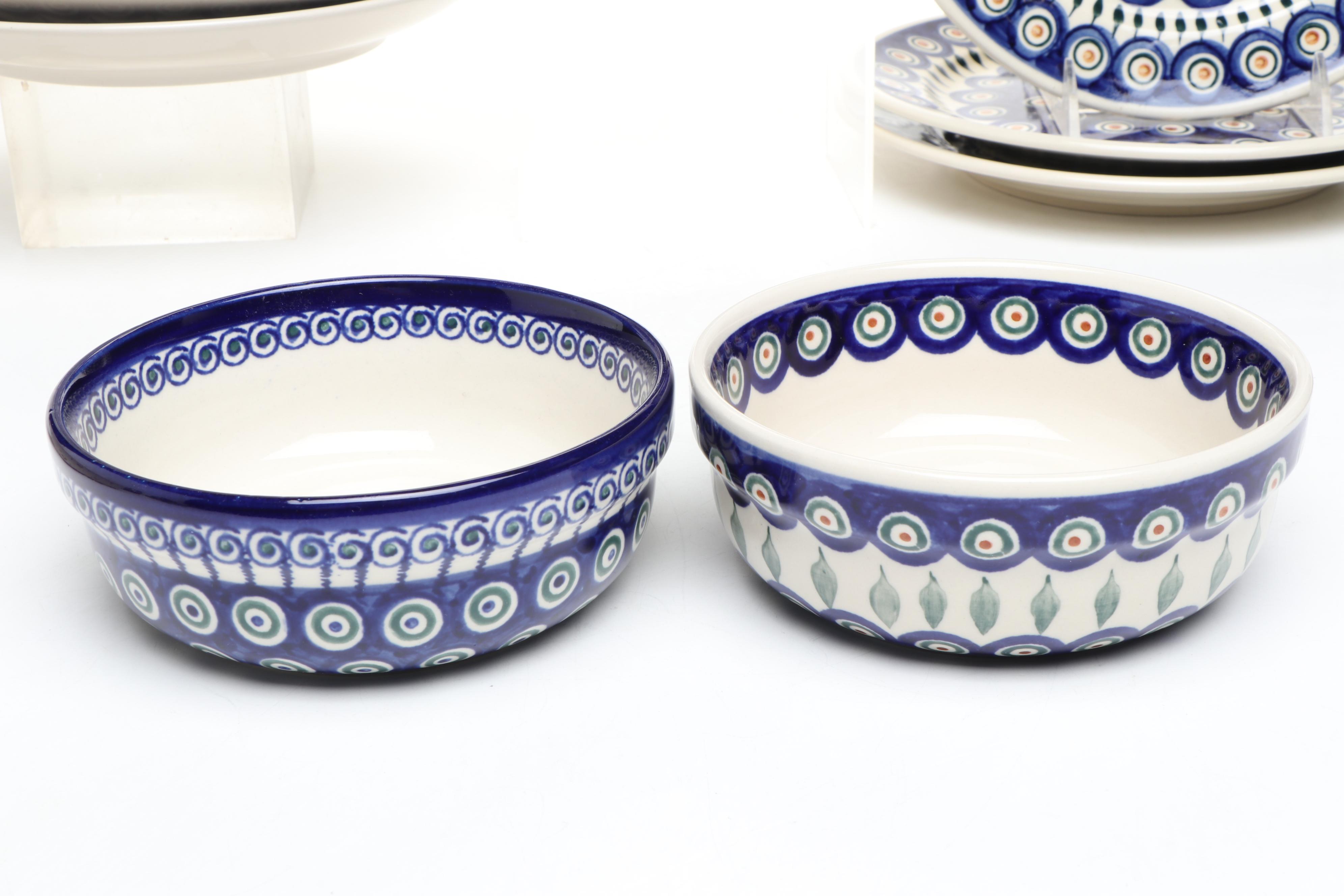 Boleslawiec "Peacock" with Other Polish Ceramic Tableware