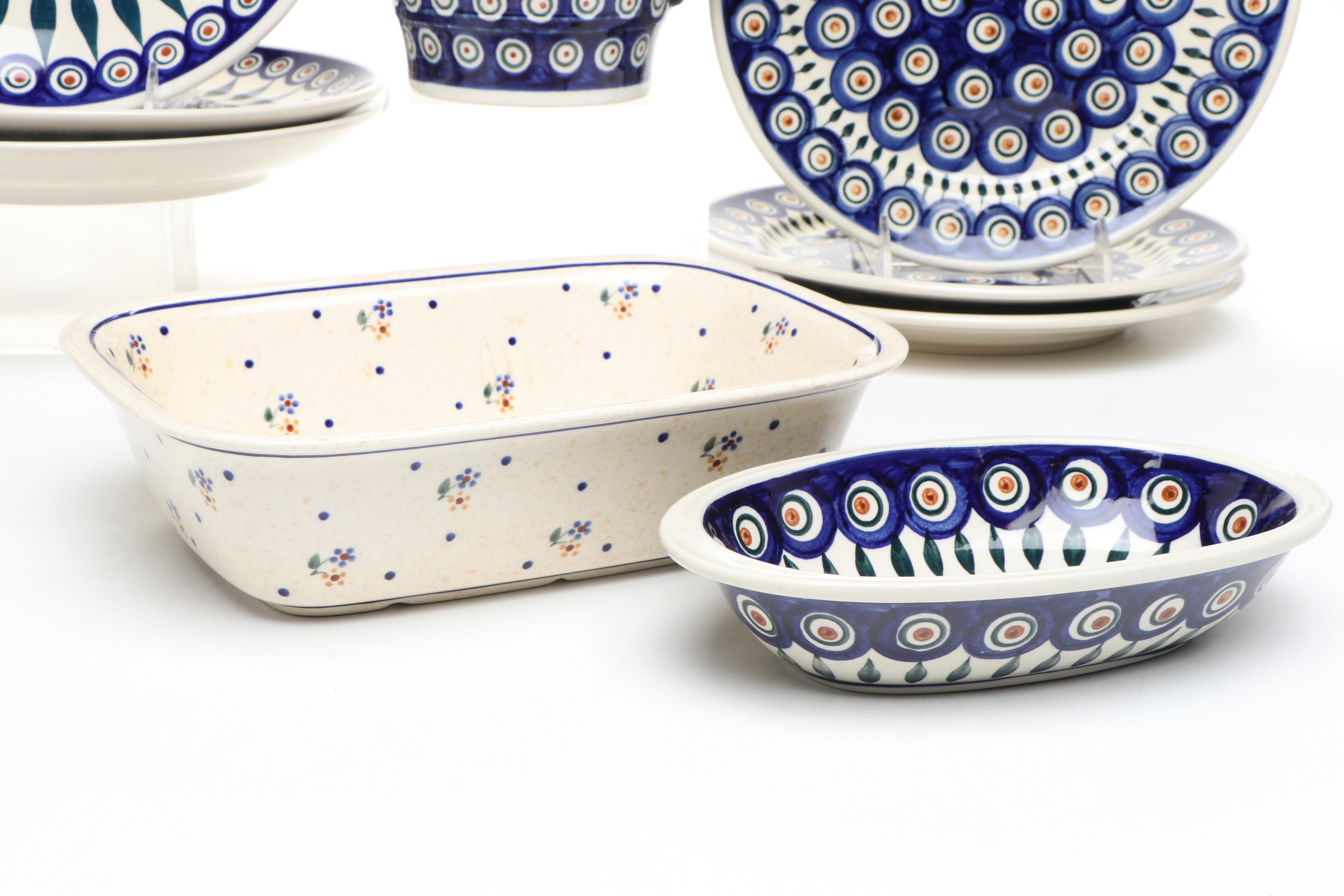 Boleslawiec "Peacock" with Other Polish Ceramic Tableware