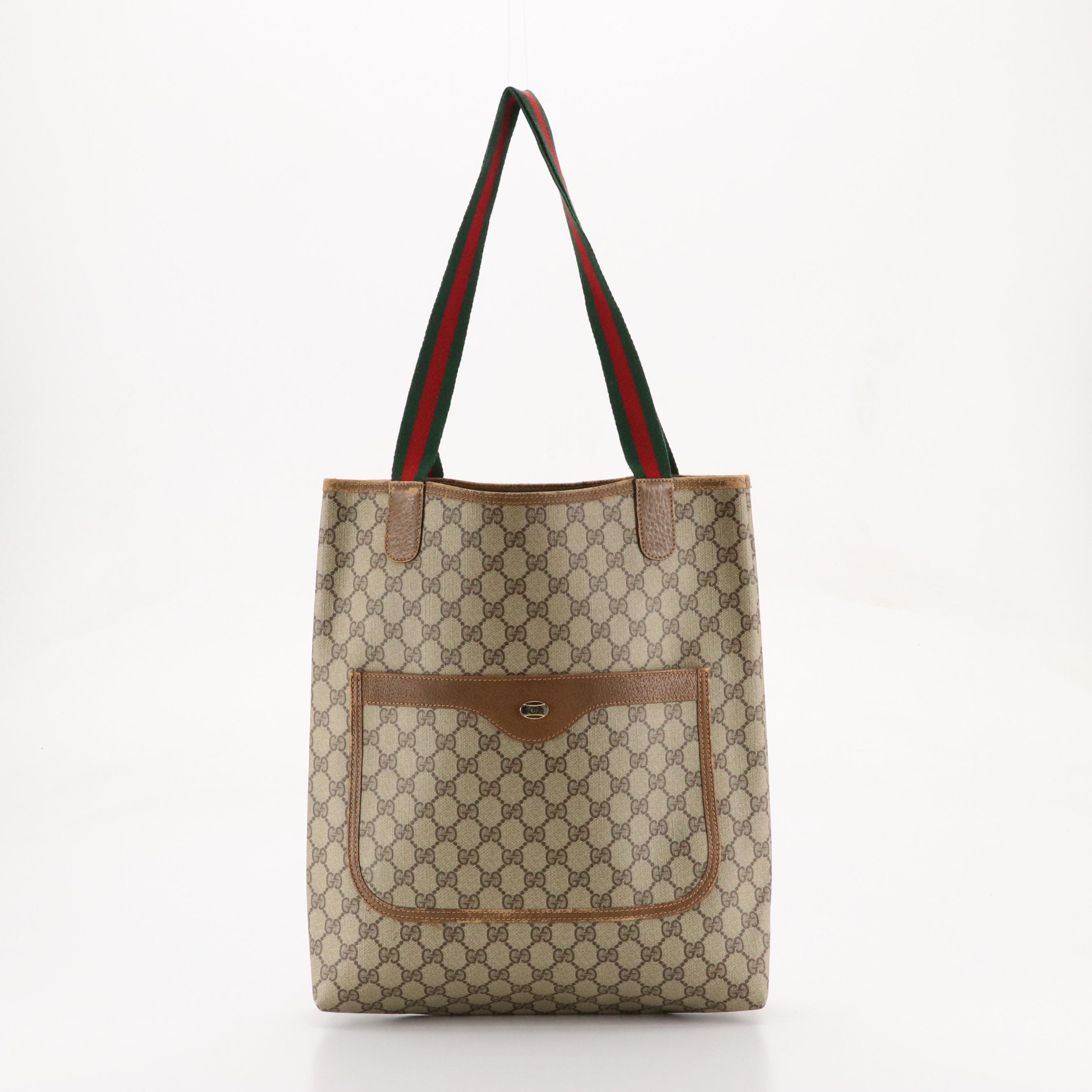 Gucci Accessory Collection Front Pocket Tote in GG Supreme Canvas, Leather & Web