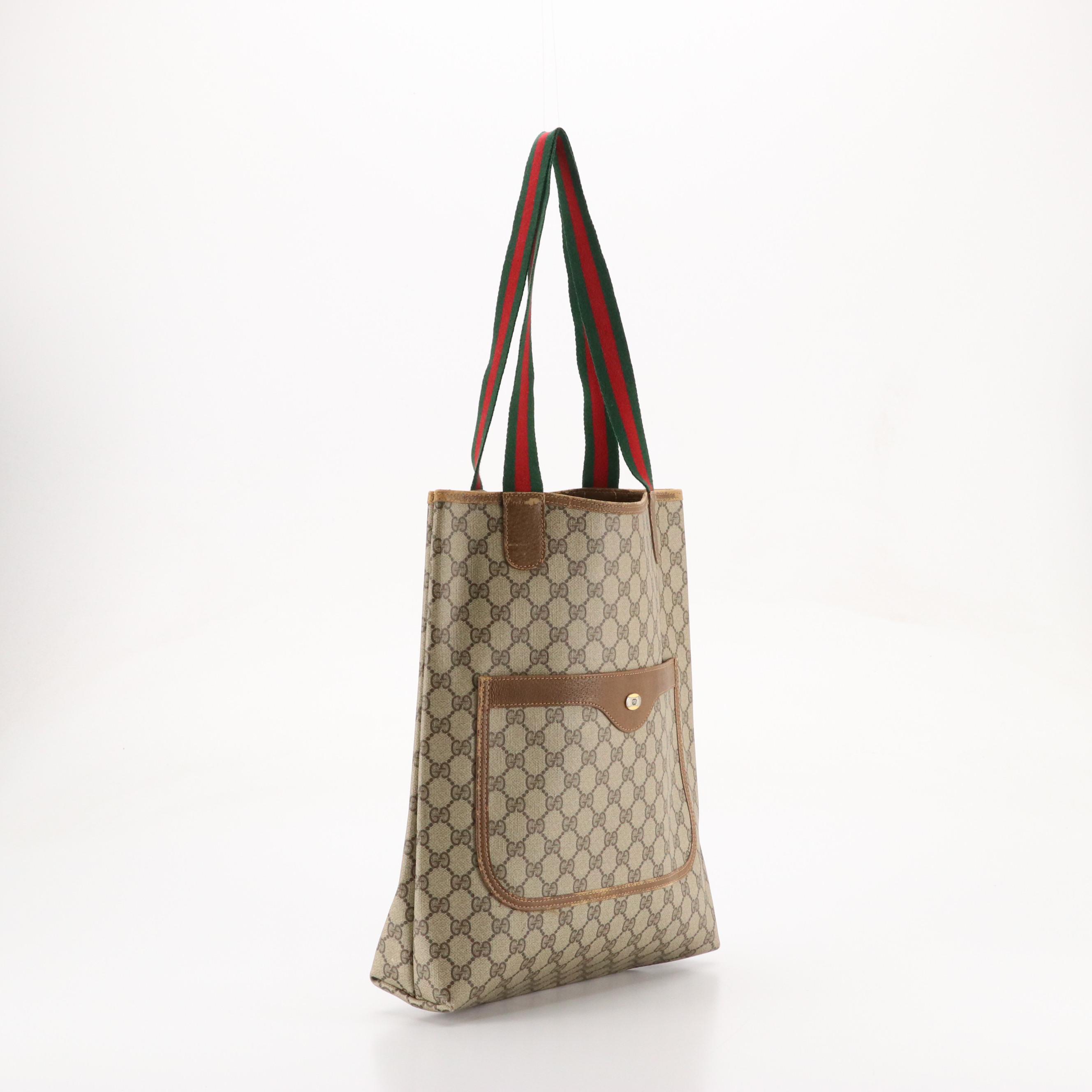 Gucci Accessory Collection Front Pocket Tote in GG Supreme Canvas, Leather & Web