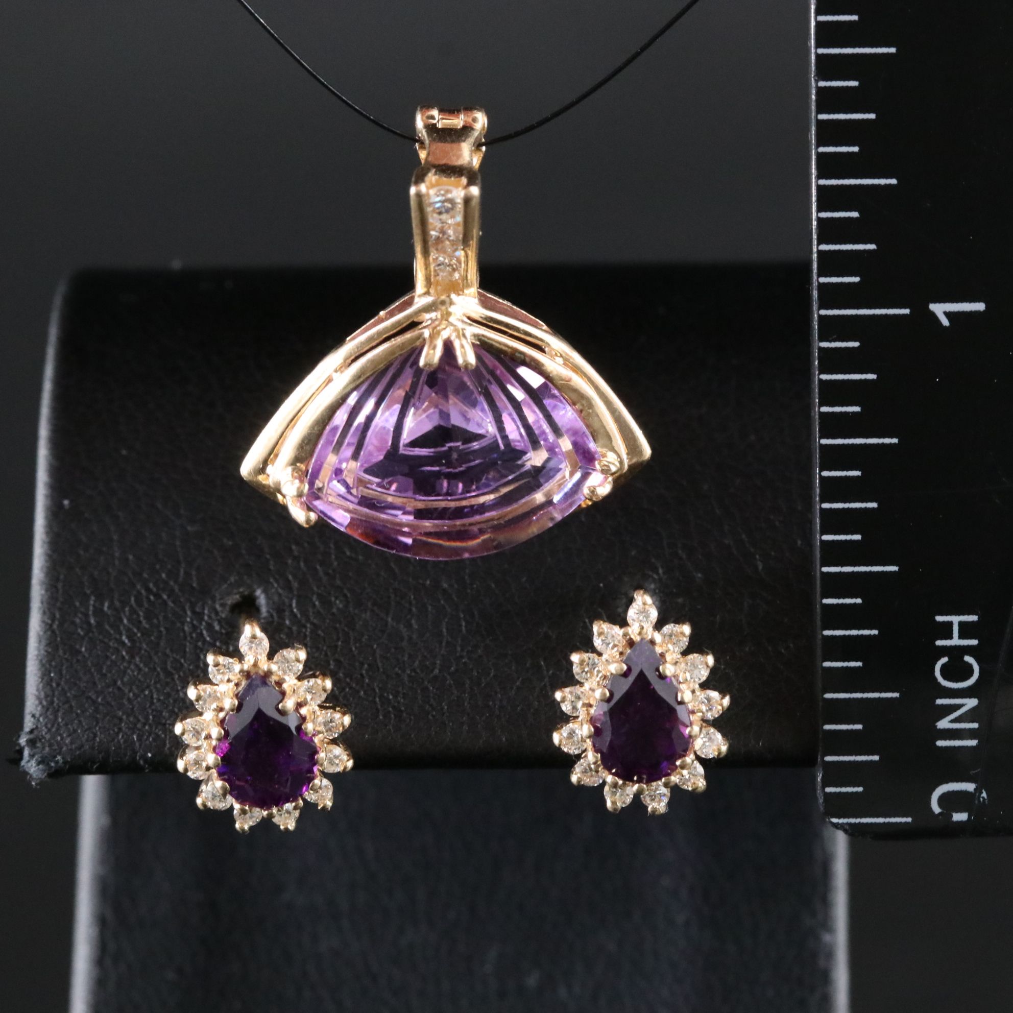 14K Amethyst and 0.29 CTW Diamond Pendant and Earrings