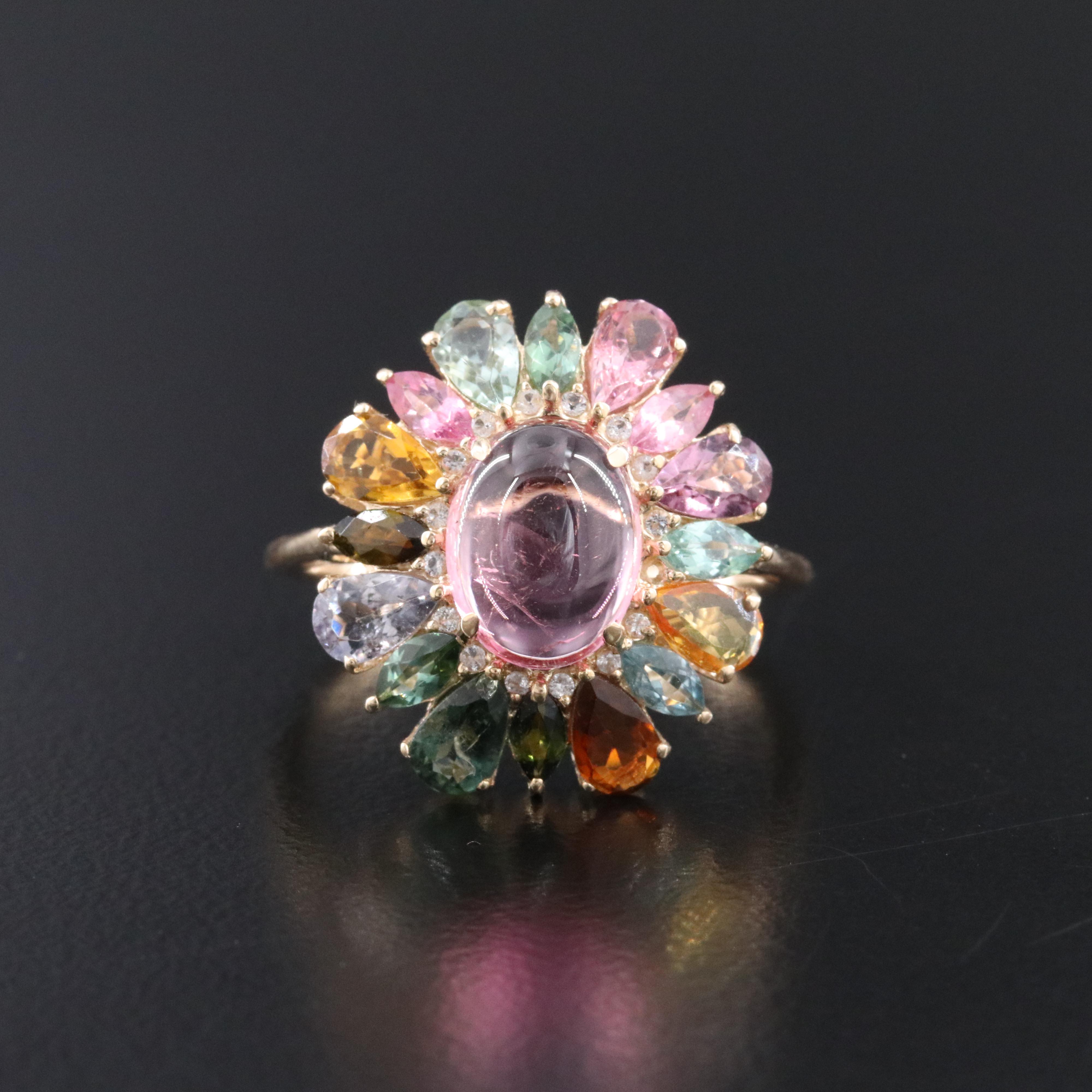 14K Tourmaline and White Sapphire Ring