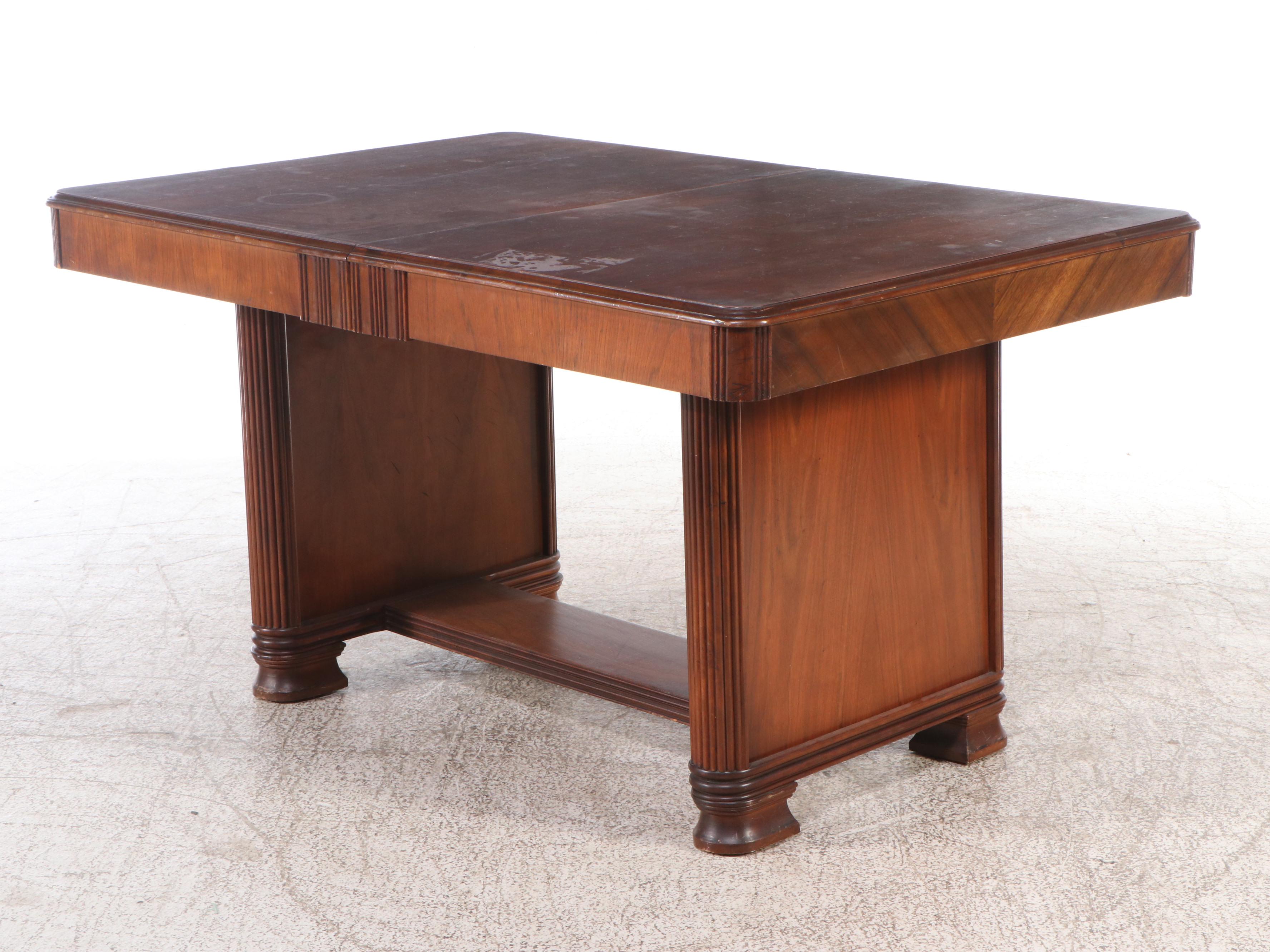 Art Deco Style Mahogany Dining Table with Six Mahogany Chairs